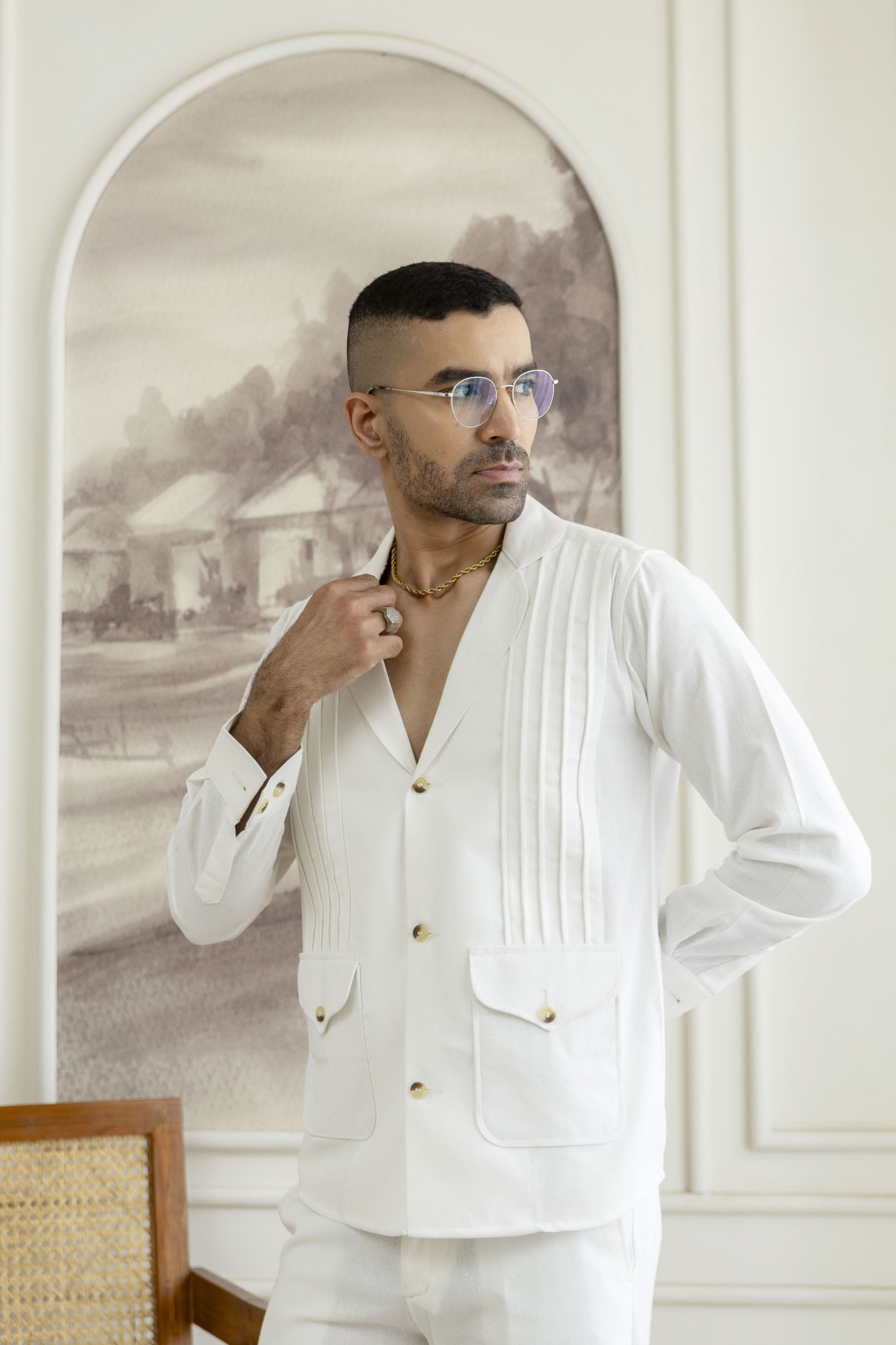 Linen Blazer Shirt In Pure White