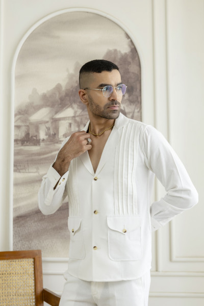 Linen Blazer Shirt In Pure White