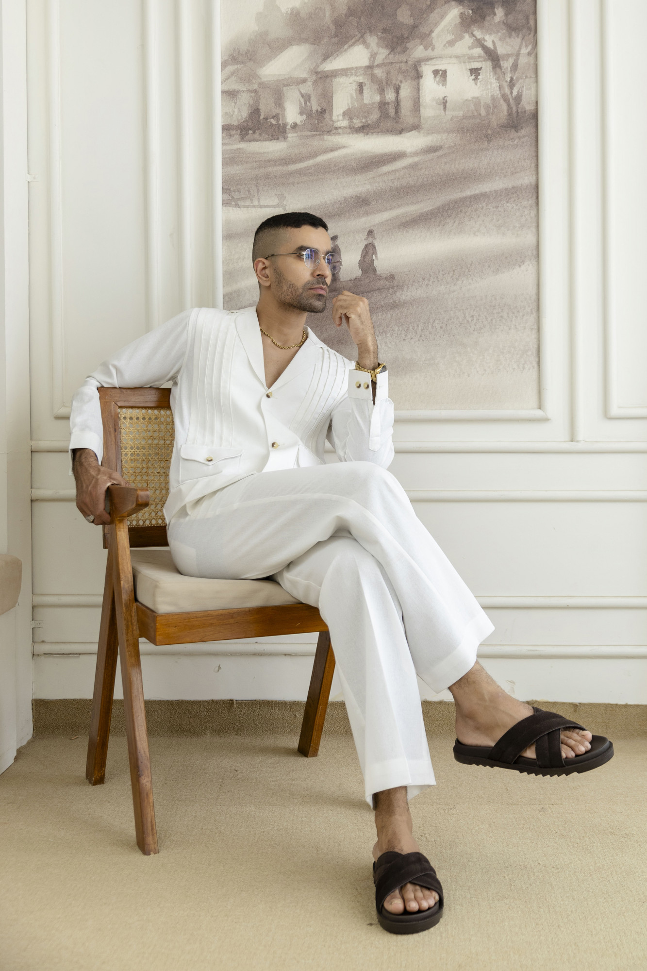 Linen Blazer Shirt In Pure White