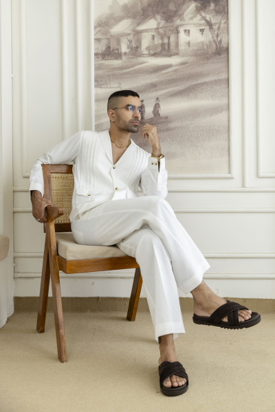 Linen Blazer Shirt In Pure White