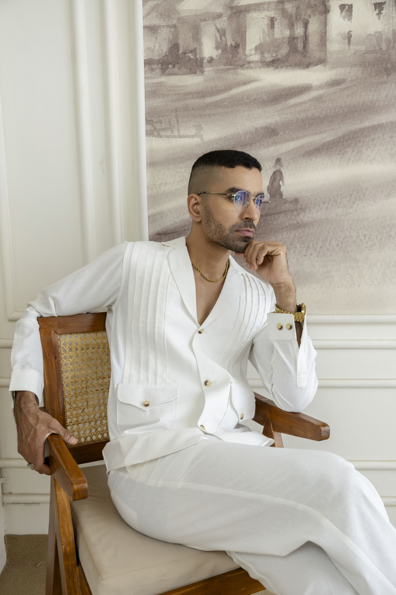 Linen Blazer Shirt In Pure White