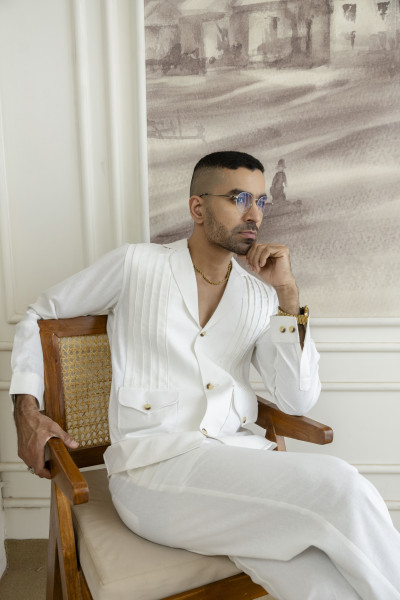 Linen Blazer Shirt In Pure White