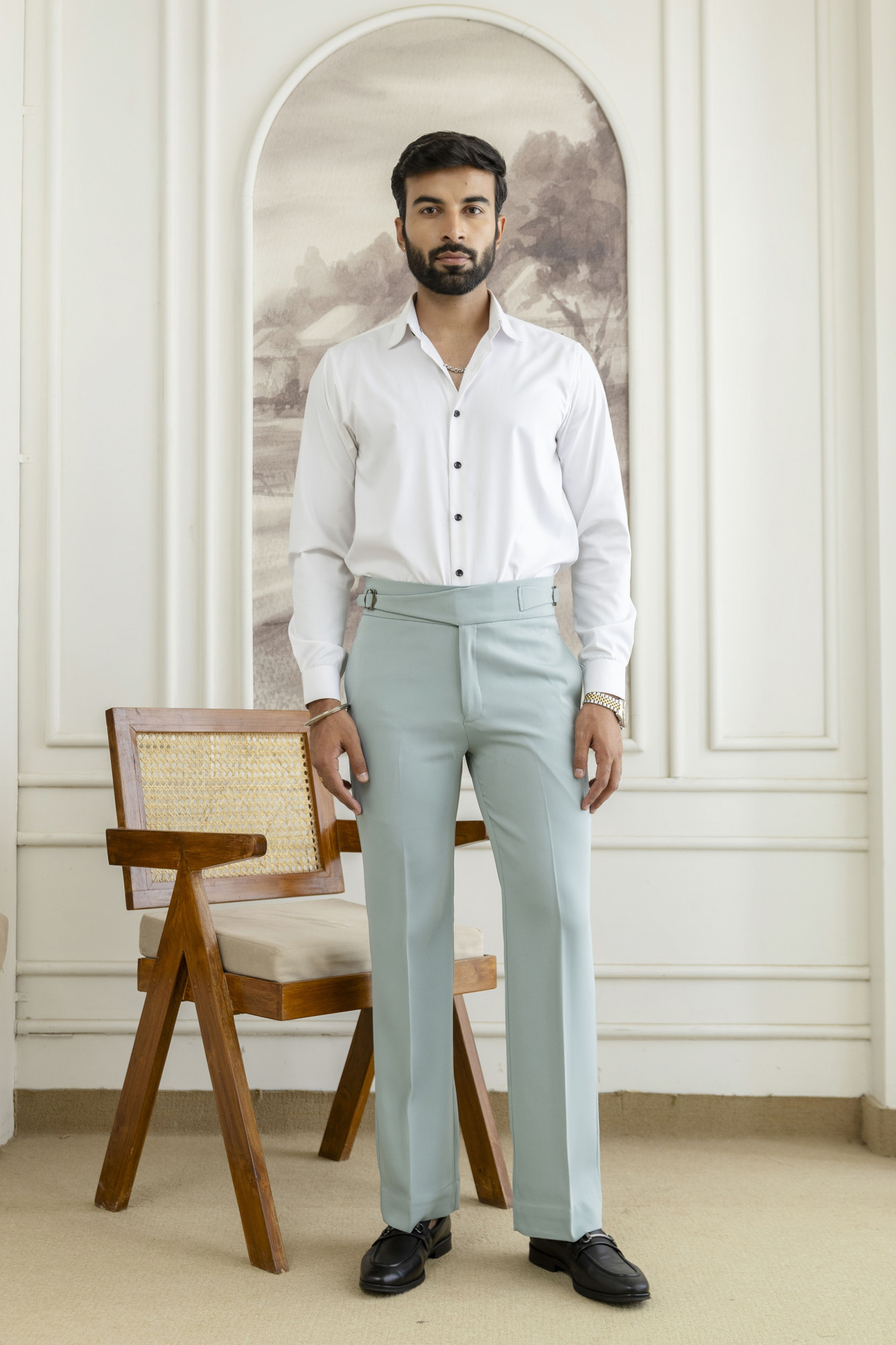 Japanese Bootcut Fit Gurkha Pants In Mint Green