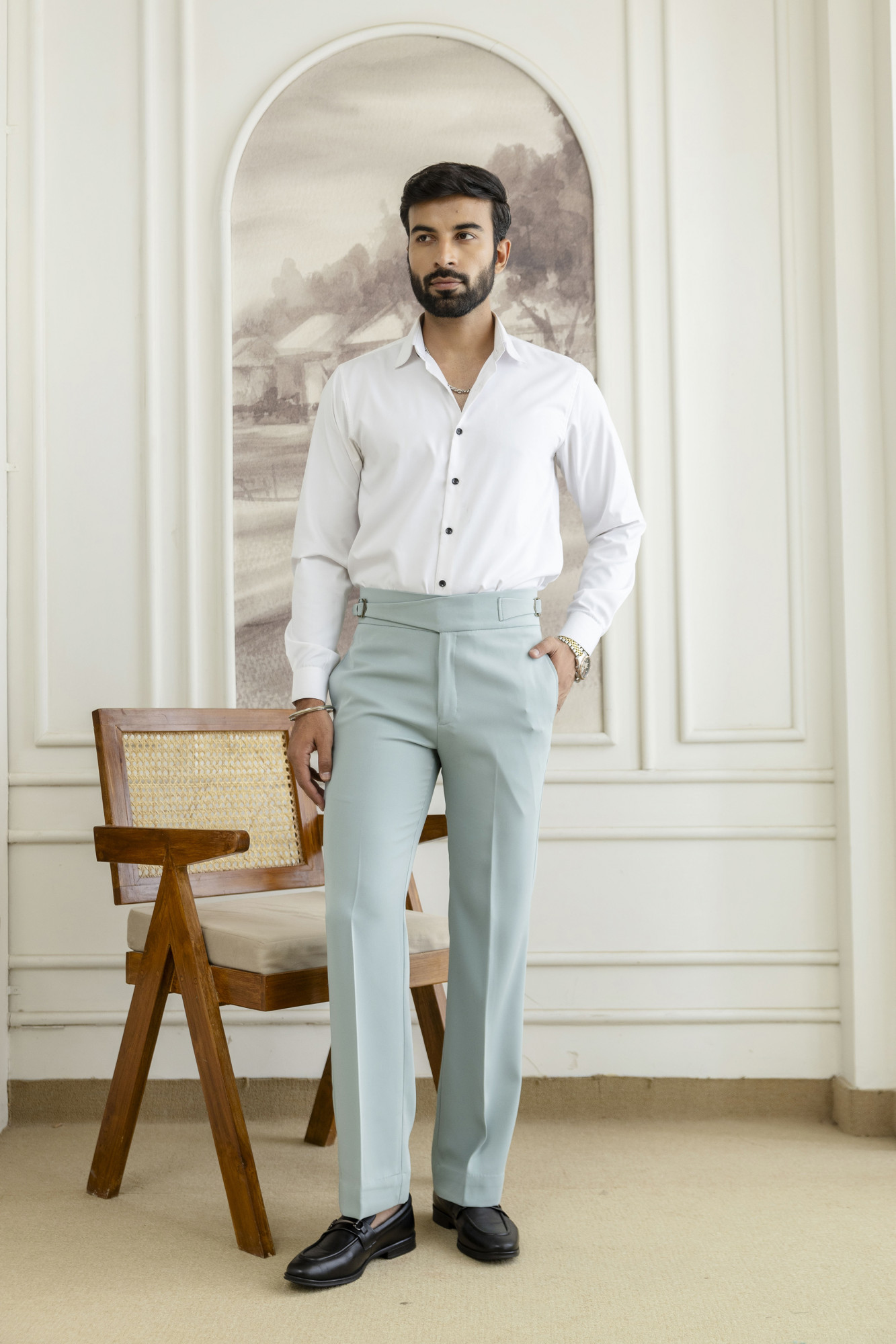 Japanese Bootcut Fit Gurkha Pants In Mint Green