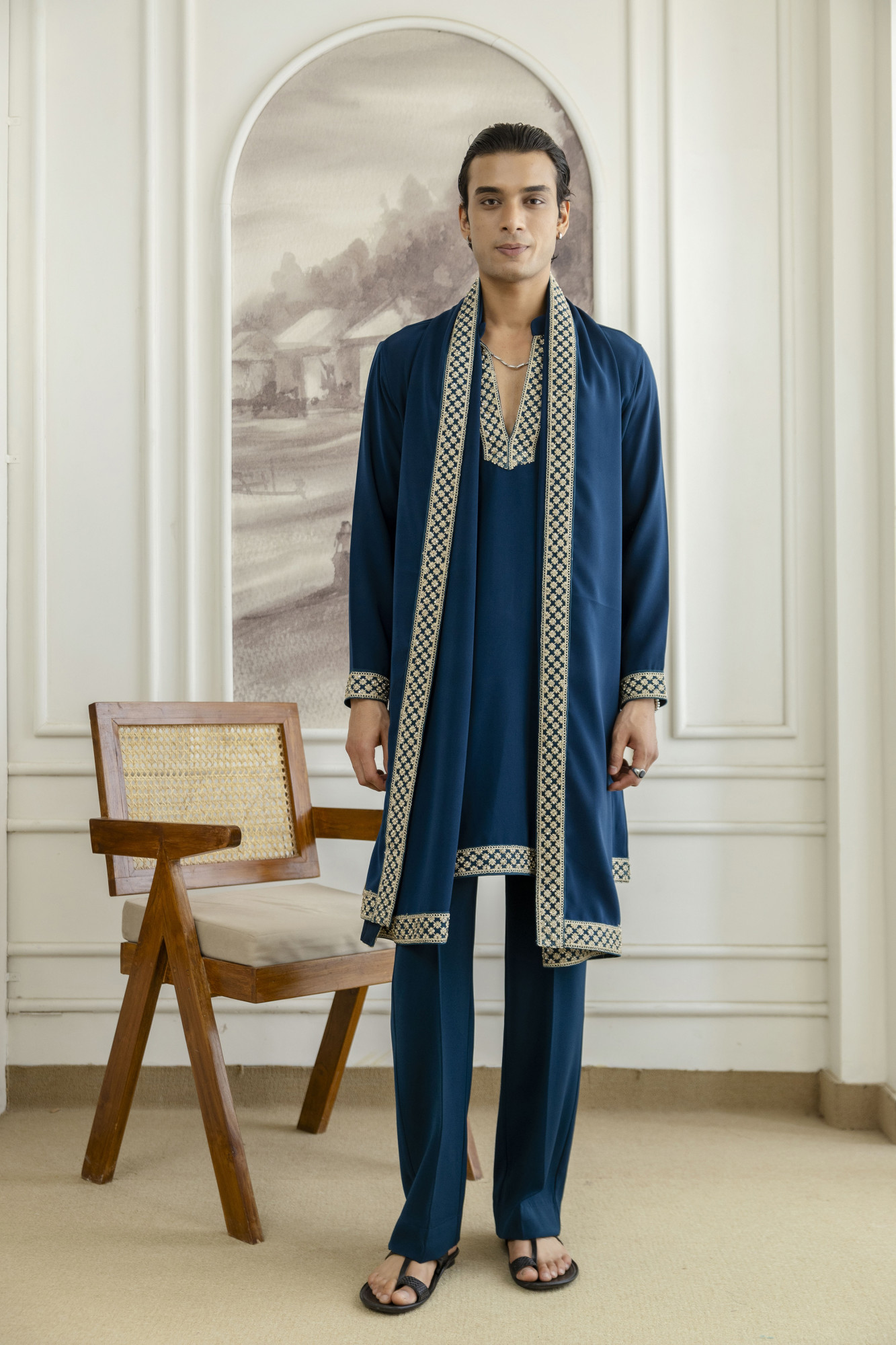 Laced Japanese Kurta With Dupatta In Teal