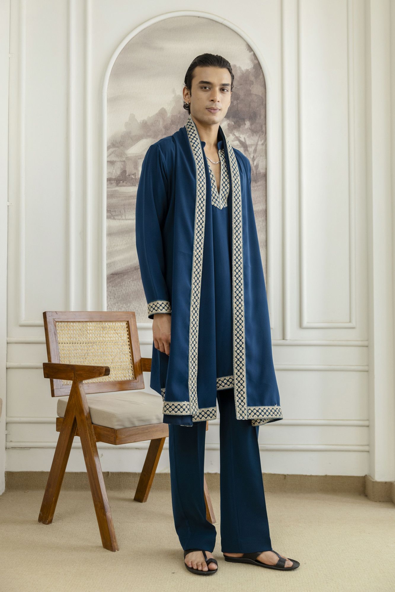 Laced Japanese Kurta With Dupatta In Teal