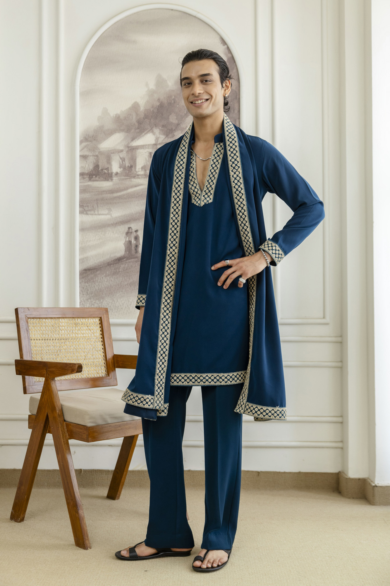 Laced Japanese Kurta With Dupatta In Teal