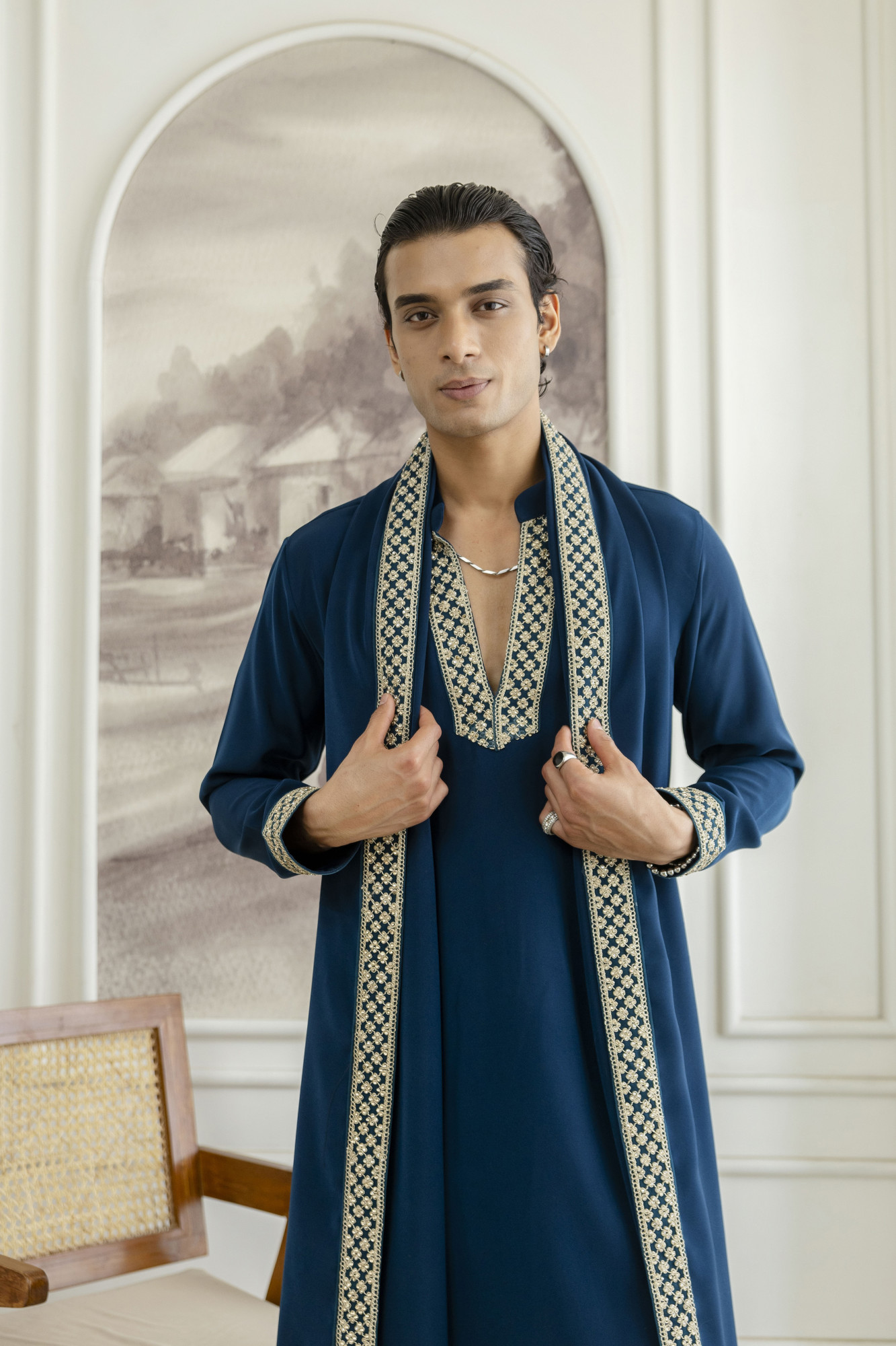 Laced Japanese Kurta With Dupatta In Teal