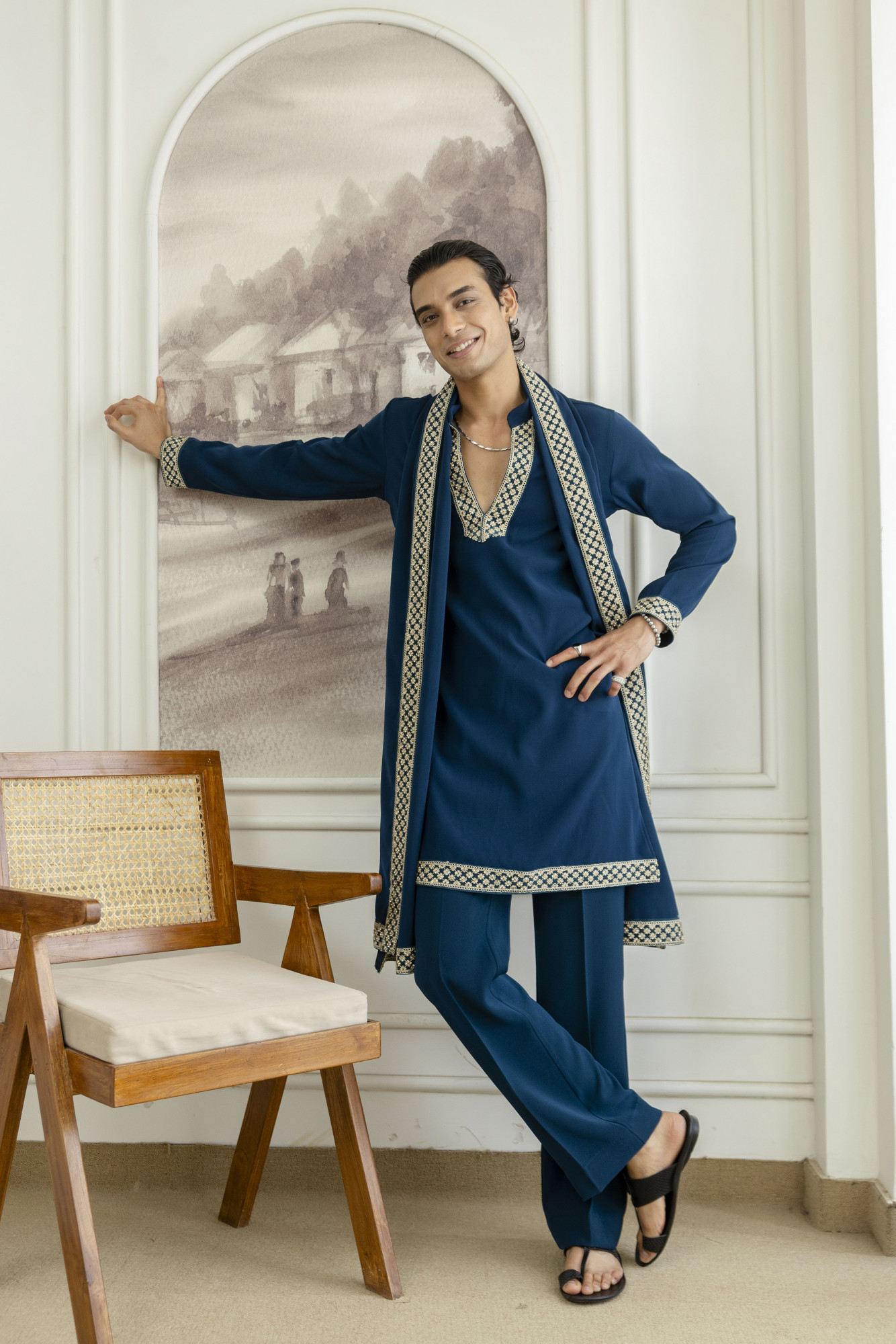 Laced Japanese Kurta With Dupatta In Teal