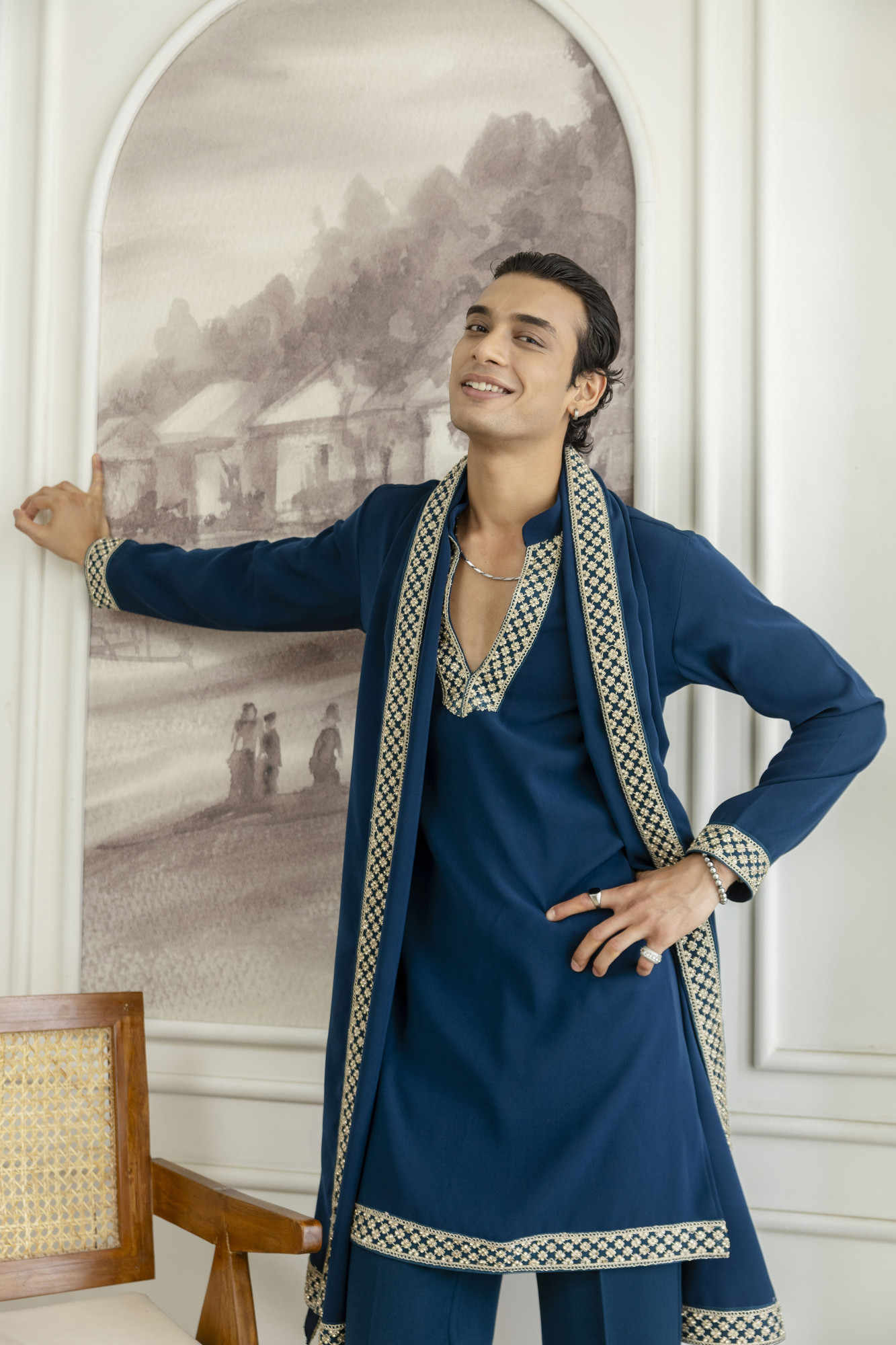 Laced Japanese Kurta With Dupatta In Teal