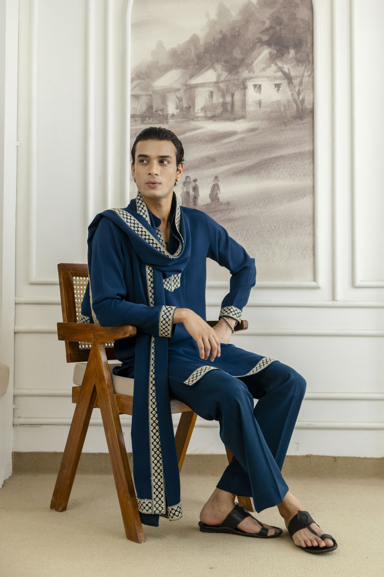 Laced Japanese Kurta With Dupatta In Teal