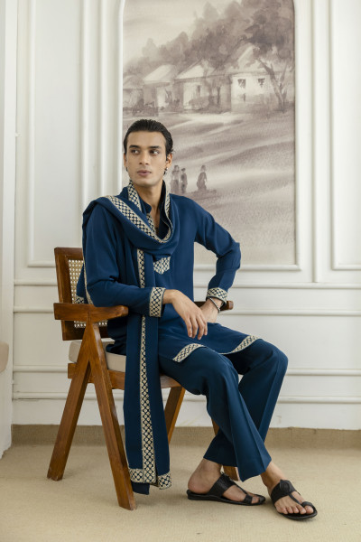 Laced Japanese Kurta With Dupatta In Teal