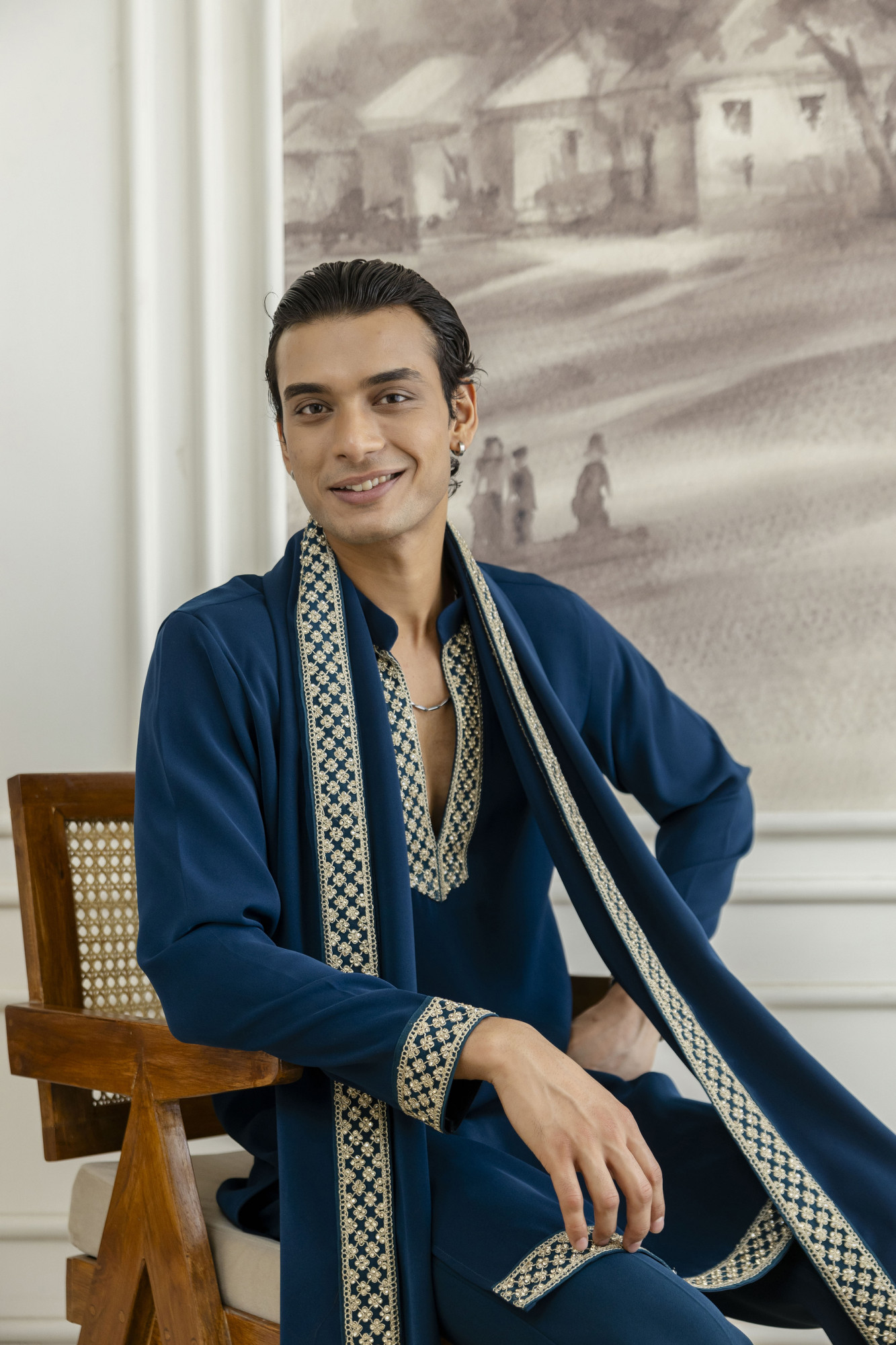 Laced Japanese Kurta With Dupatta In Teal