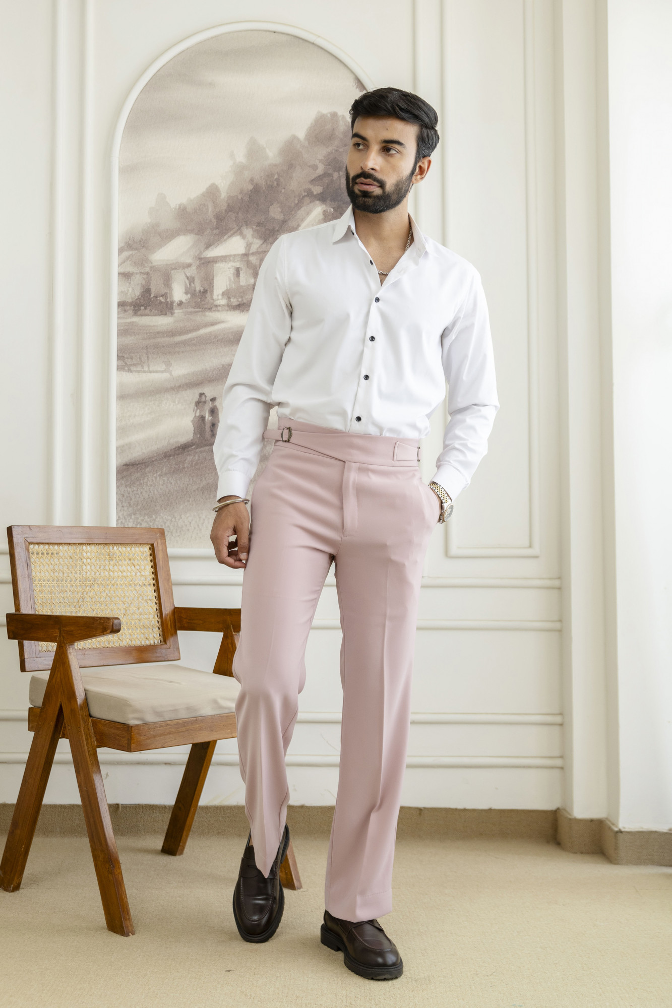 Japanese Bootcut Fit Gurkha Pants In Pink