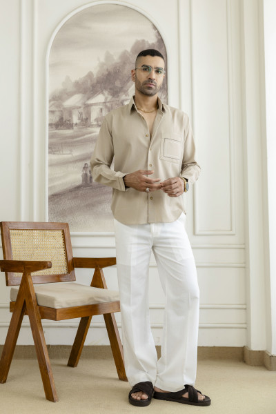 Threaded Linen Shirt In Beige