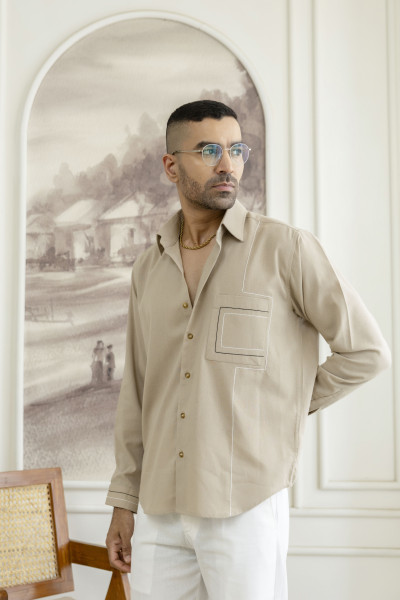 Threaded Linen Shirt In Beige