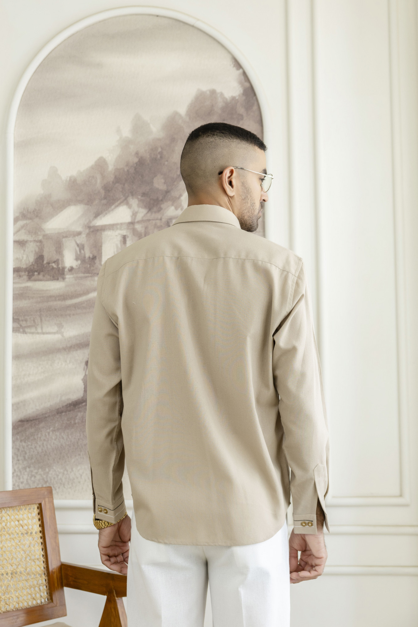 Threaded Linen Shirt In Beige