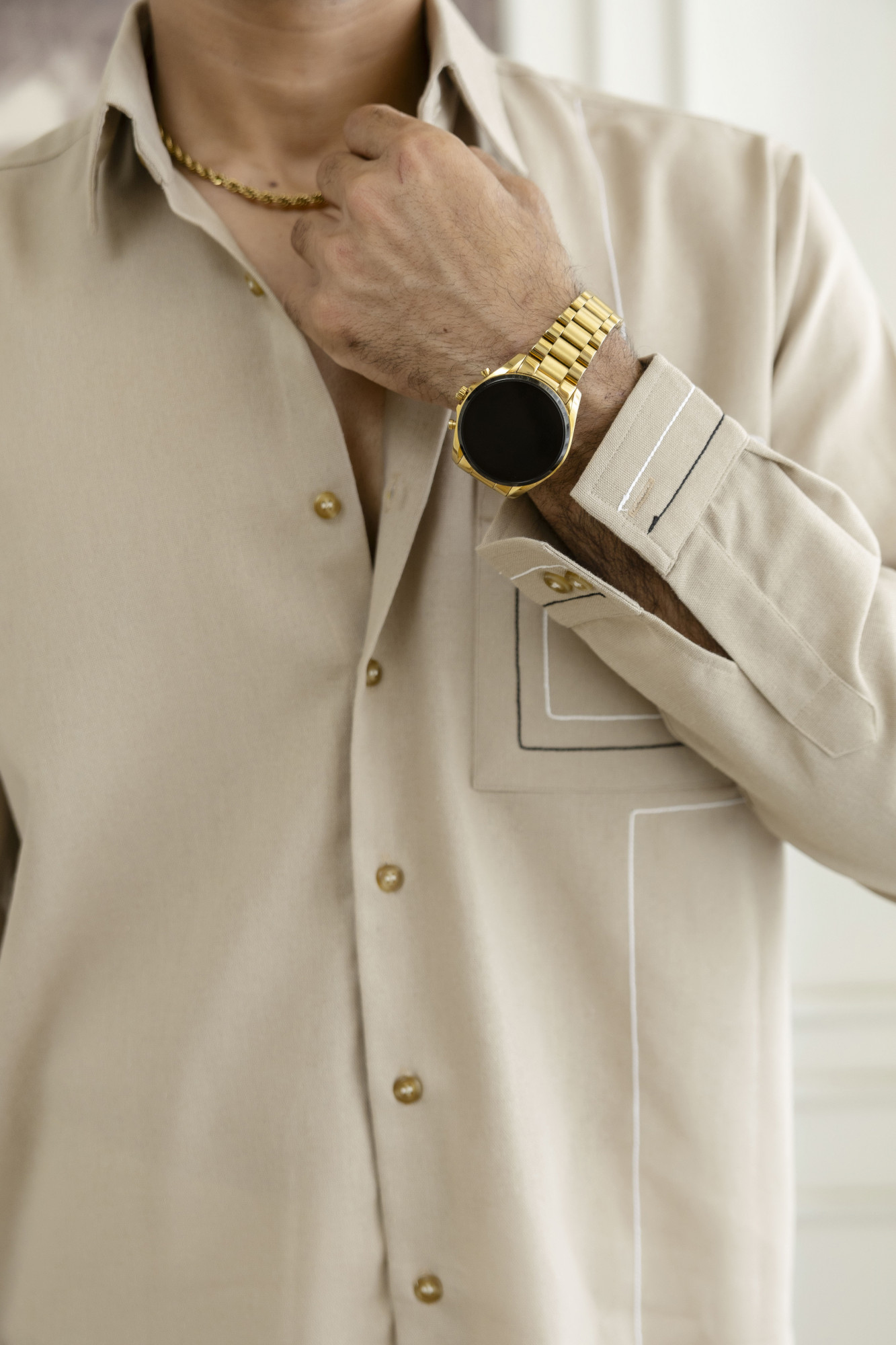 Threaded Linen Shirt In Beige