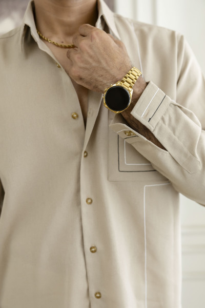 Threaded Linen Shirt In Beige