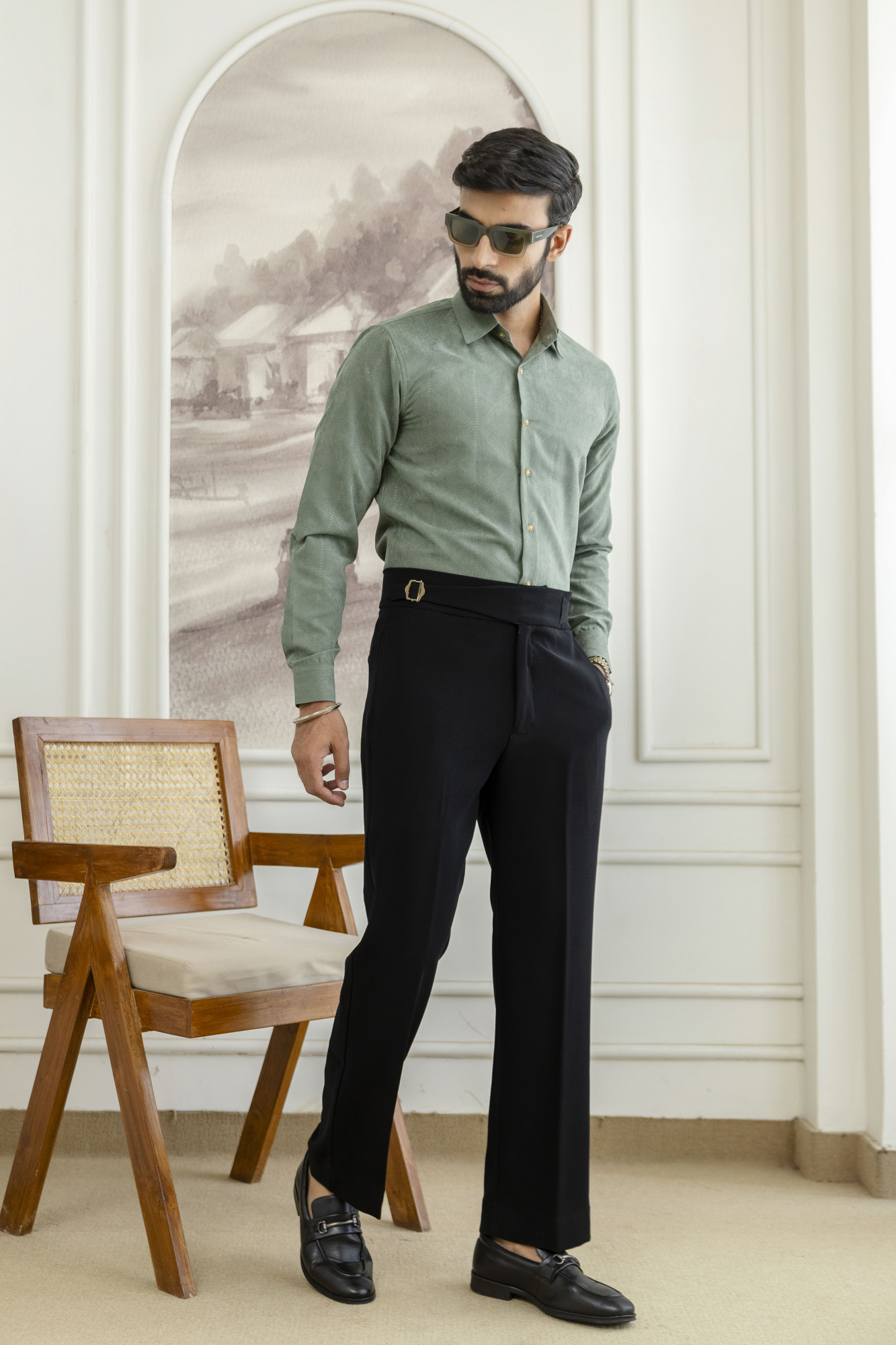 Laser Velvet Formal Shirt In Sage Green