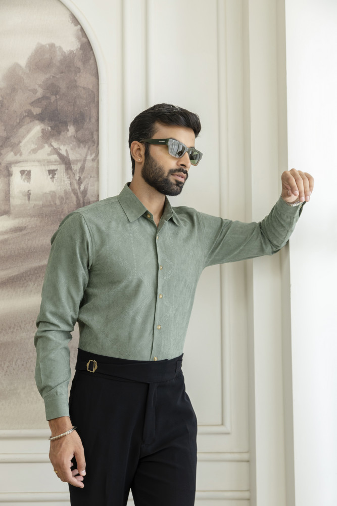 Image of Laser Velvet Formal Shirt In Sage Green