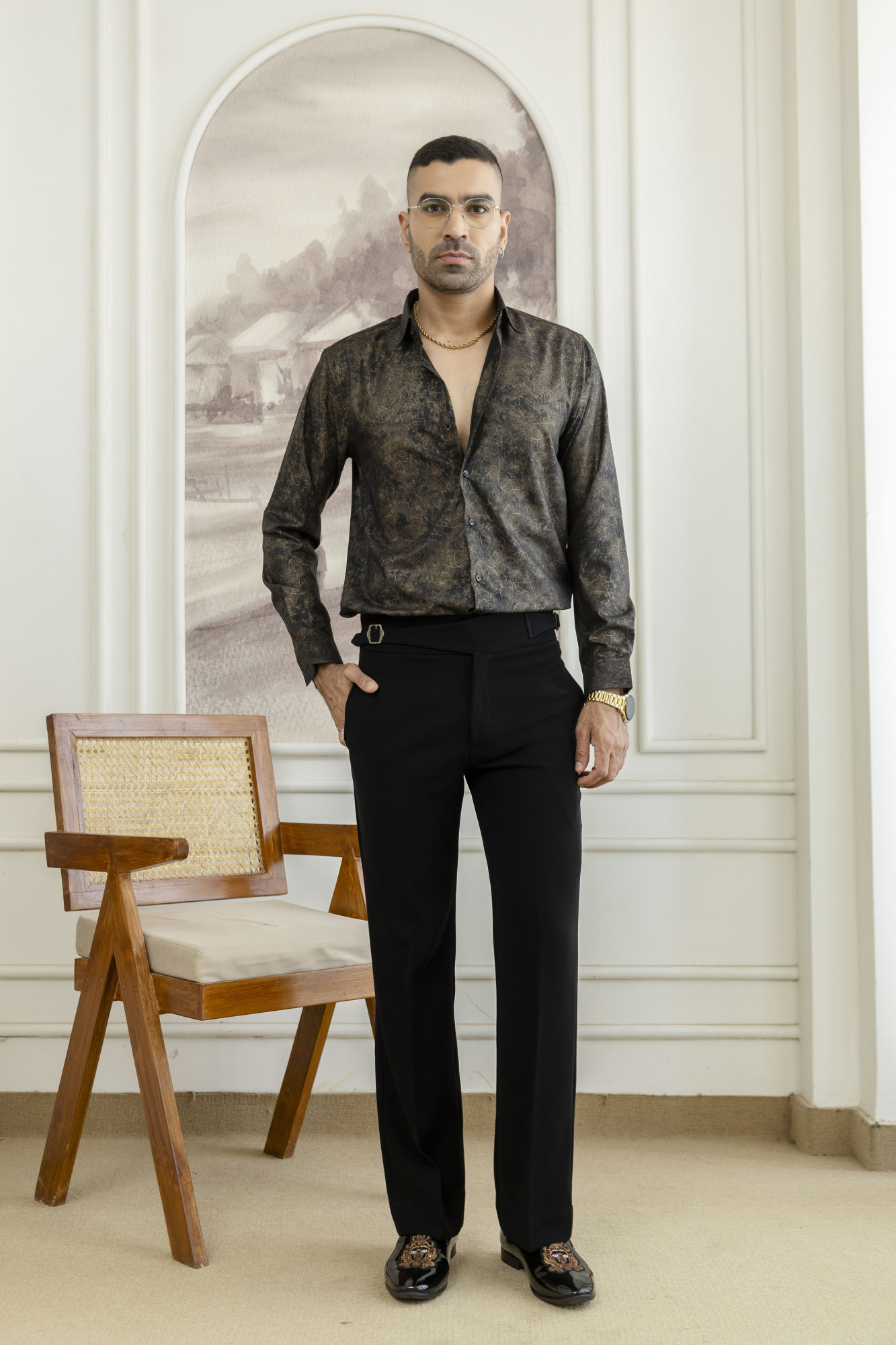 Armani Foil Slim Fit Shirt In Black