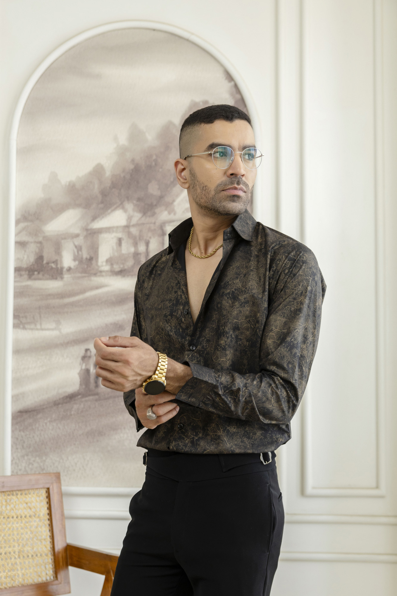 Armani Foil Slim Fit Shirt In Black