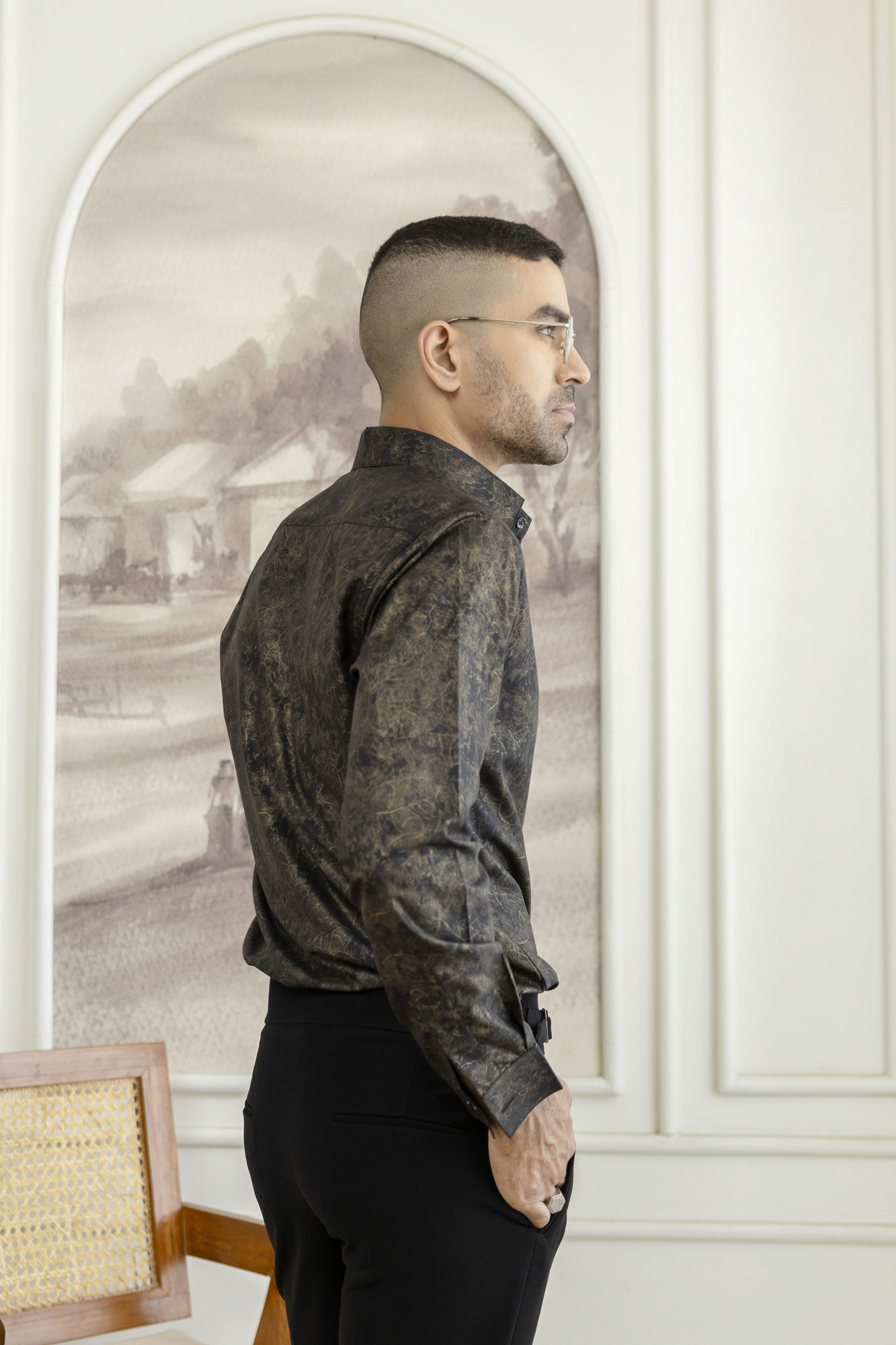 Armani Foil Slim Fit Shirt In Black