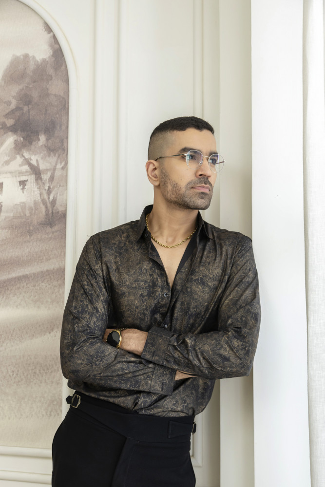 Image of Armani Foil Slim Fit Shirt In Black