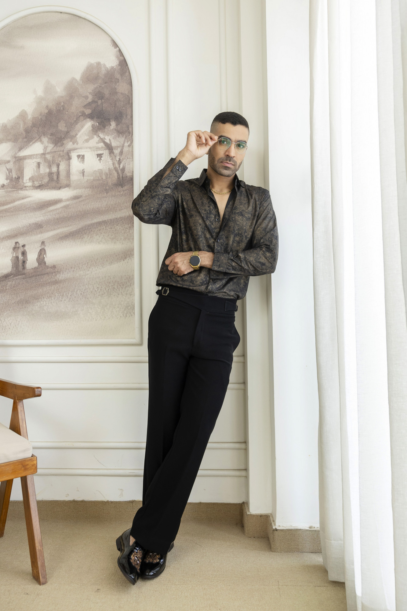 Armani Foil Slim Fit Shirt In Black