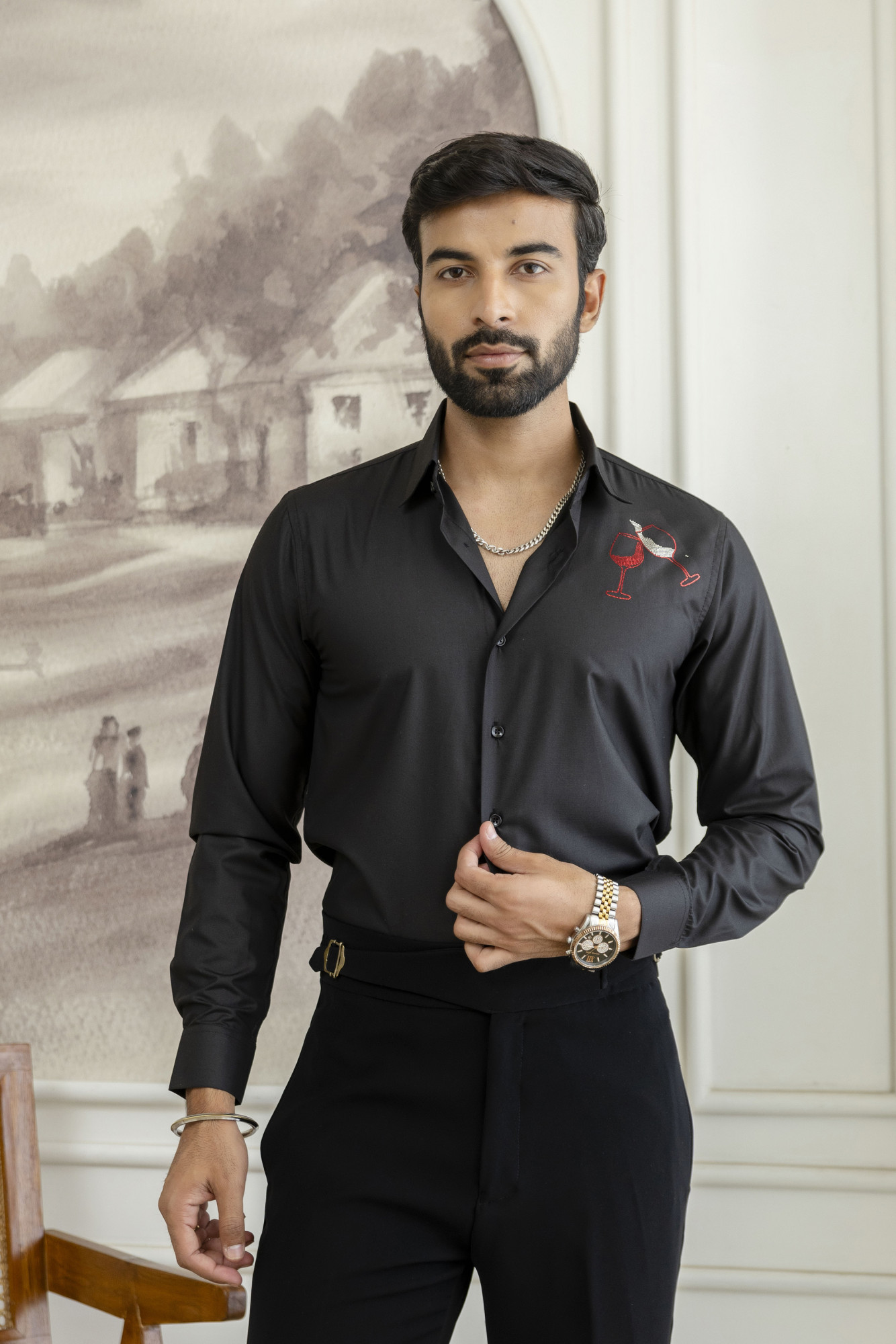 Hotfix Slim Fit Shirt In Black