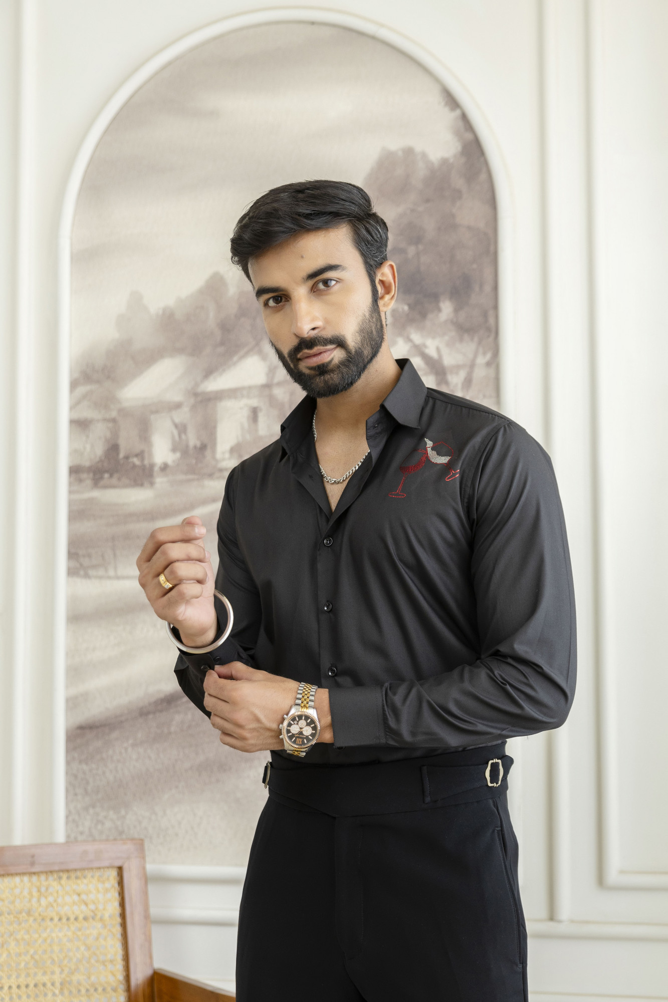 Hotfix Slim Fit Shirt In Black