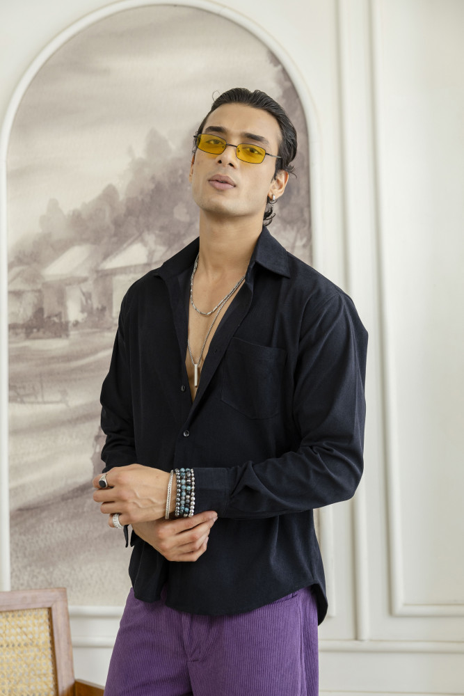 Image of Micro Corduroy Shirt In Black