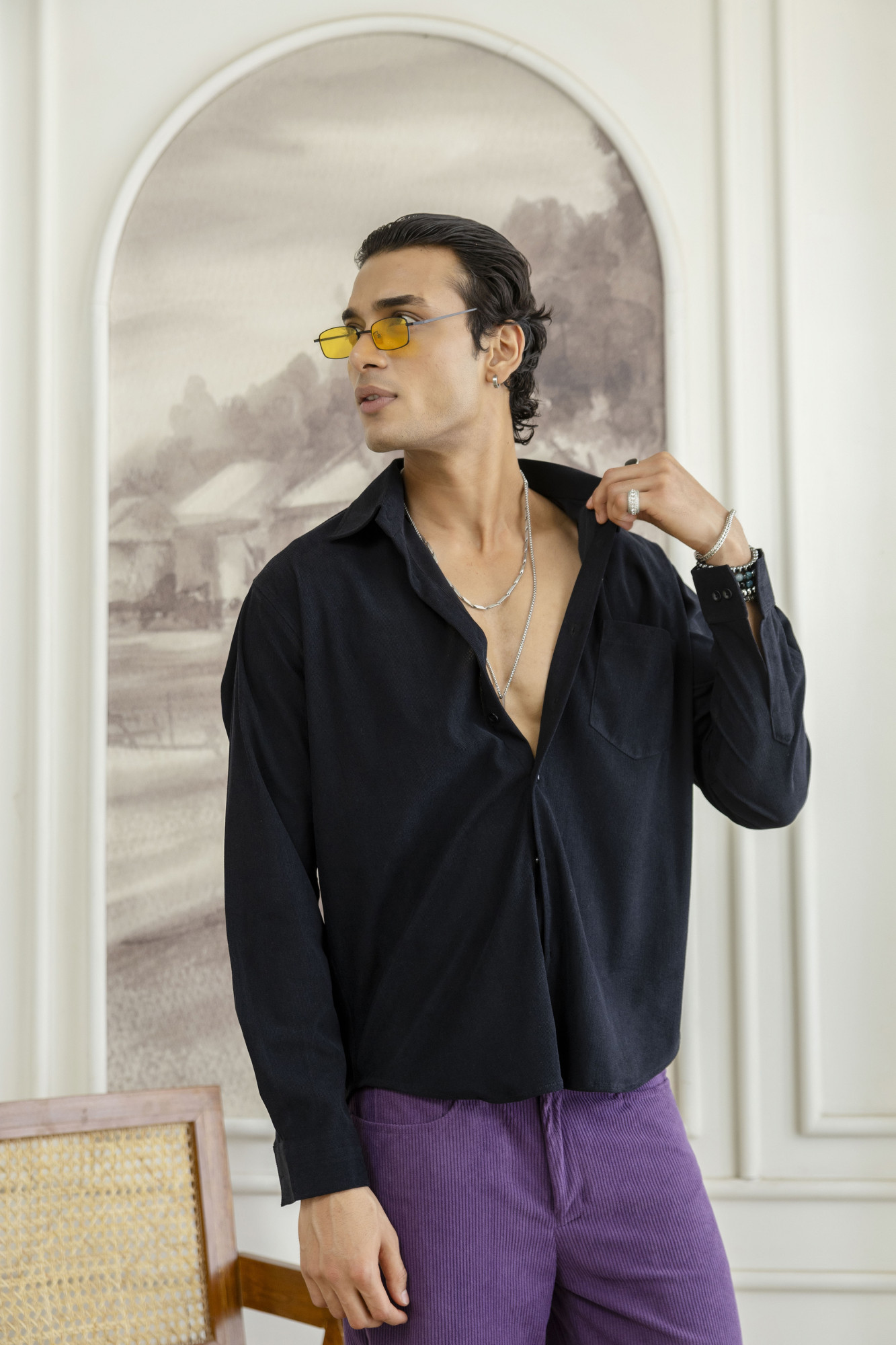 Micro Corduroy Shirt In Black