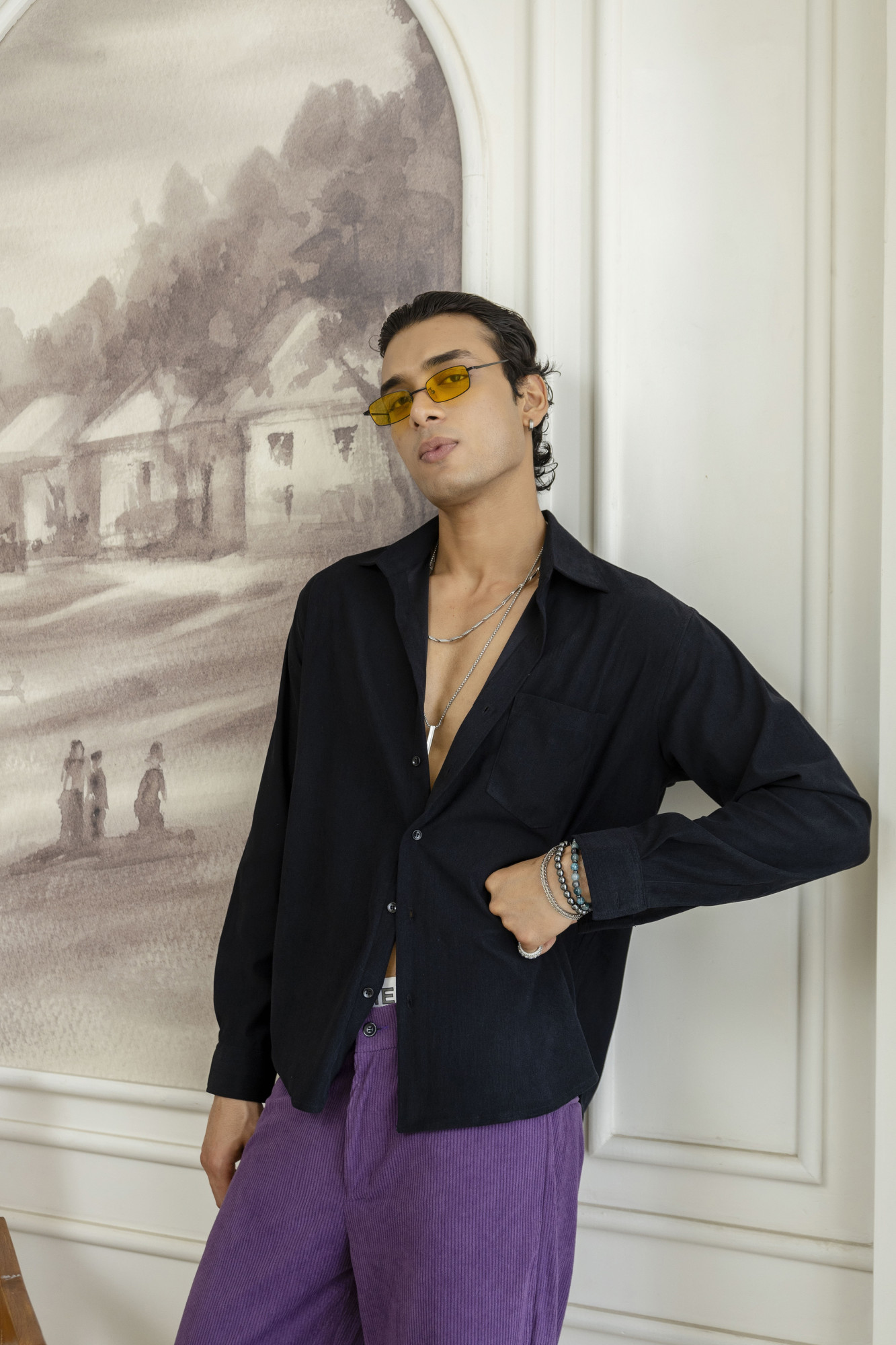 Micro Corduroy Shirt In Black