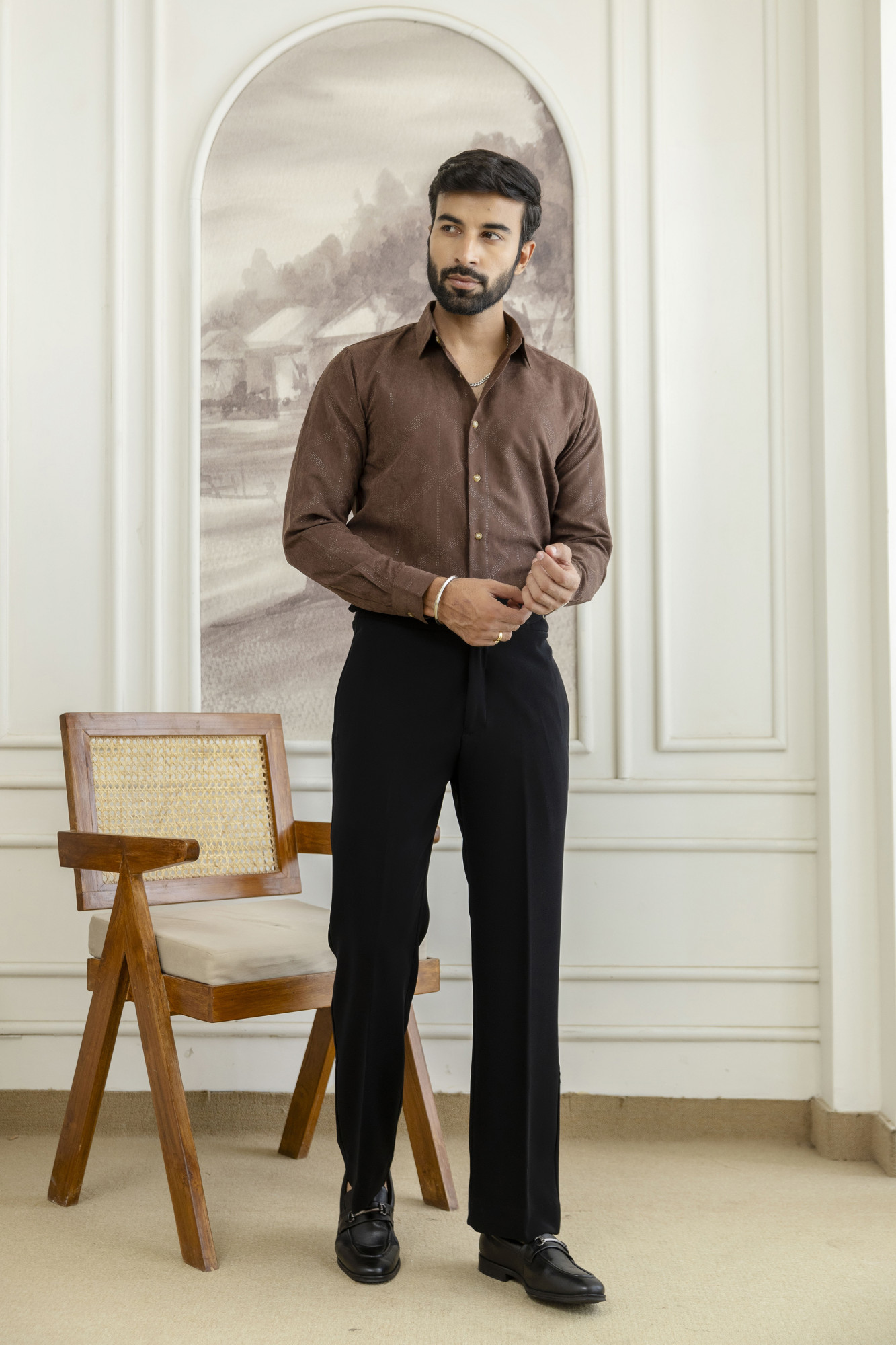 Laser Velvet Formal Shirt In Brown