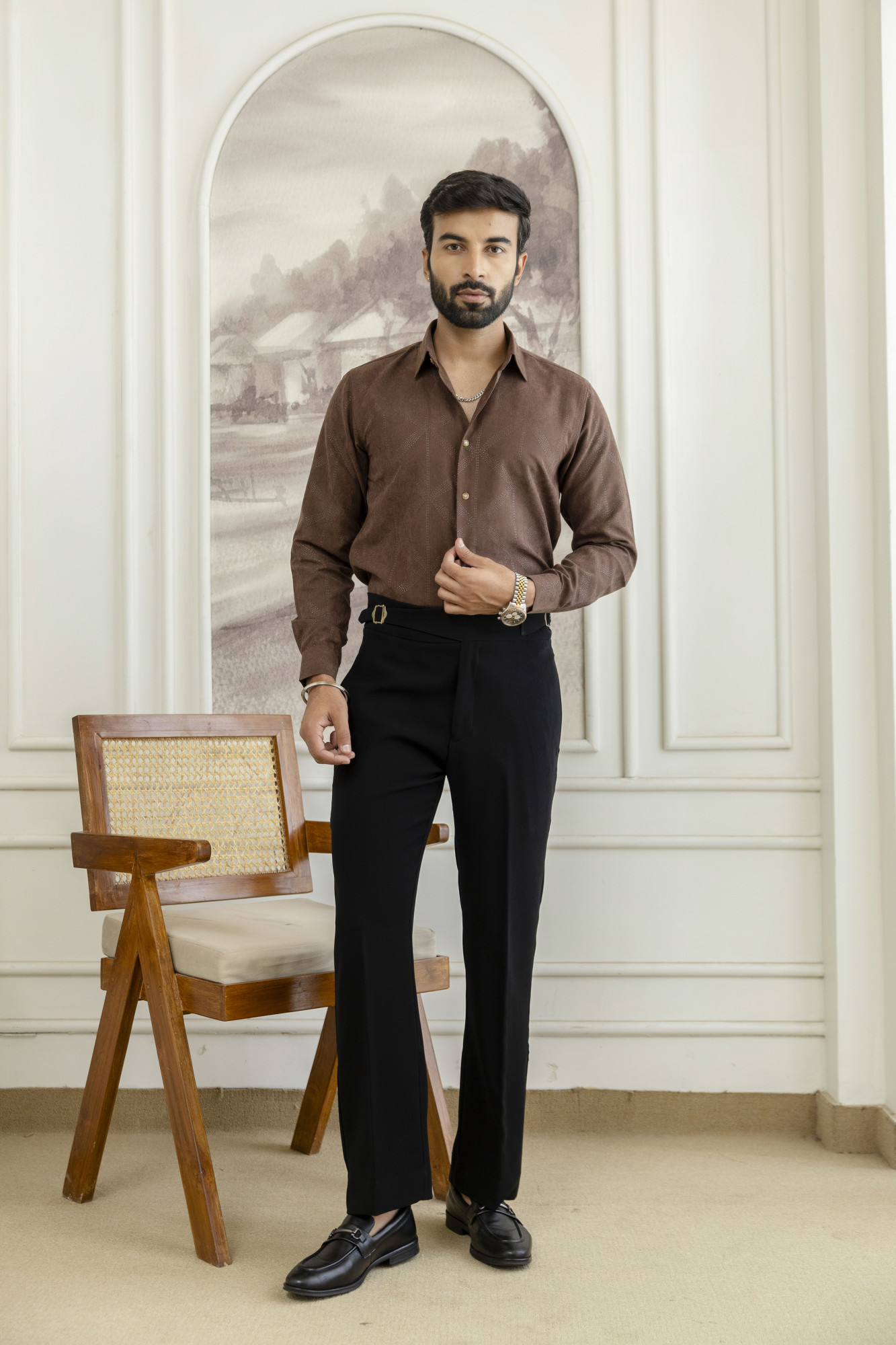 Laser Velvet Formal Shirt In Brown
