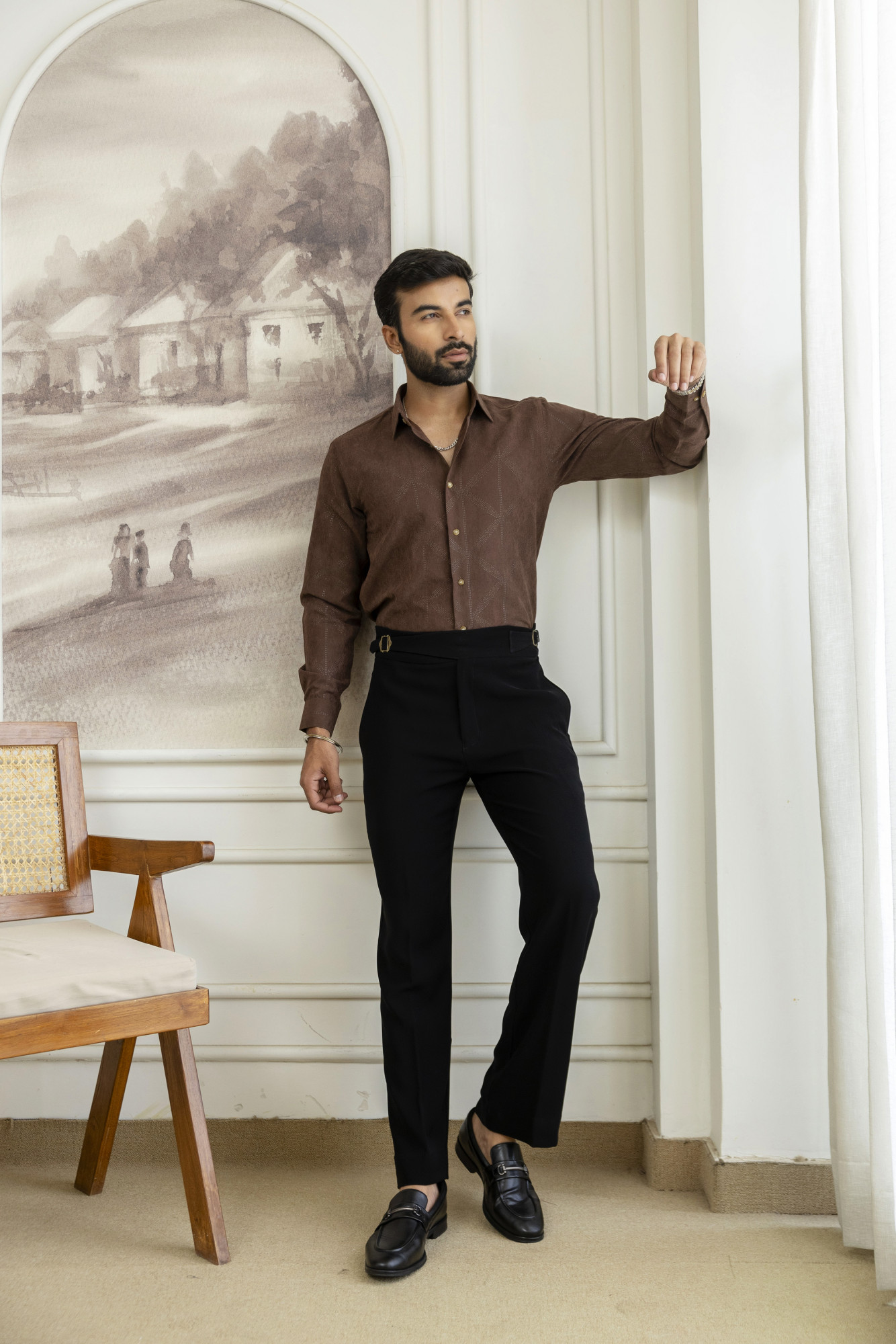 Laser Velvet Formal Shirt In Brown