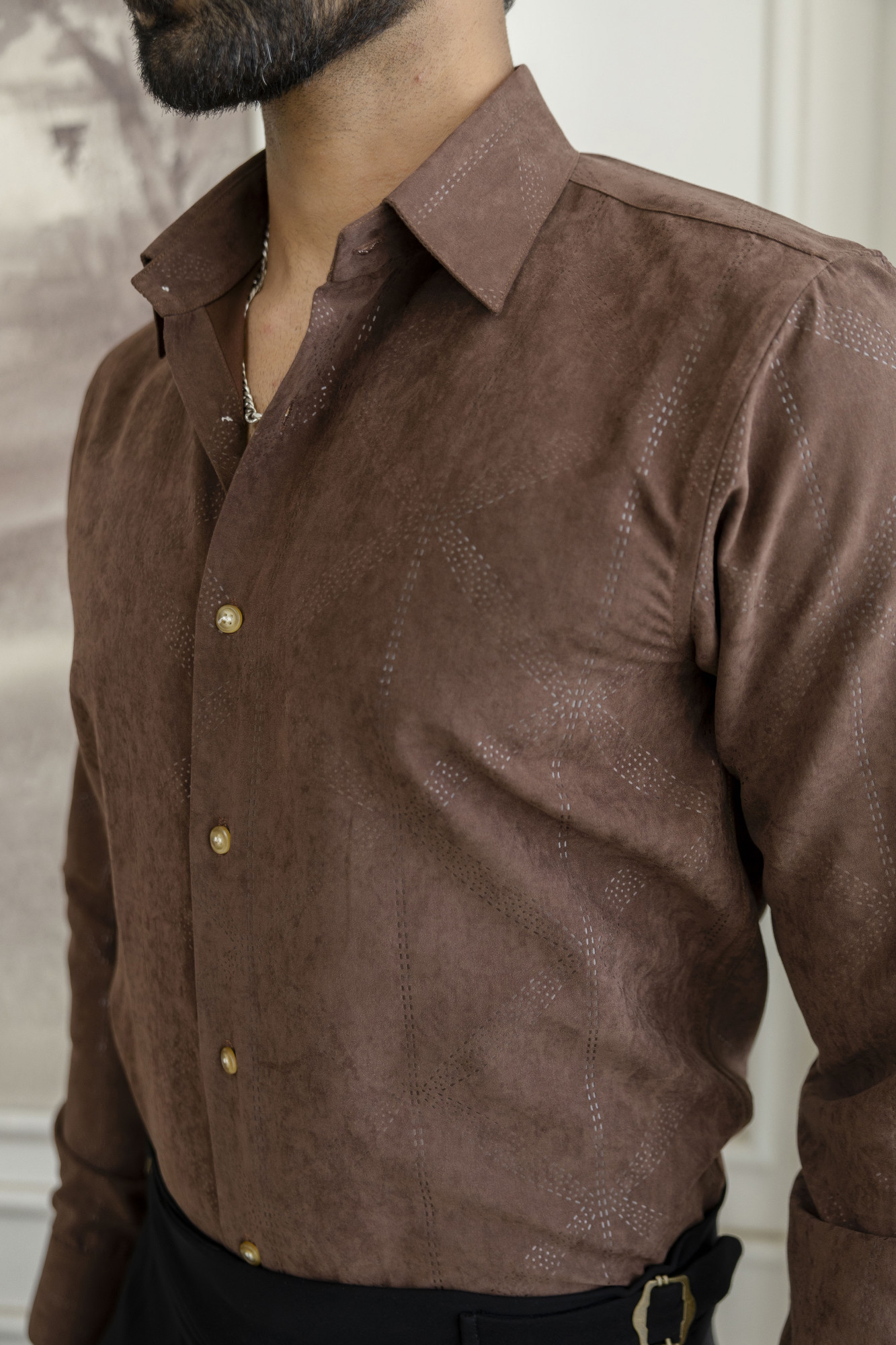 Laser Velvet Formal Shirt In Brown