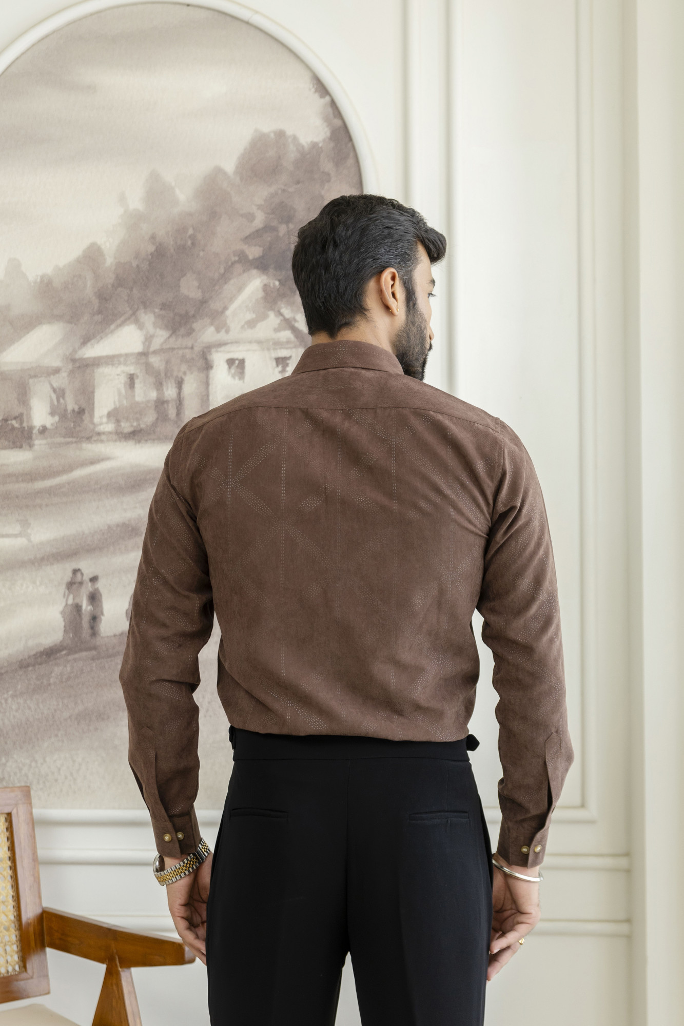 Laser Velvet Formal Shirt In Brown