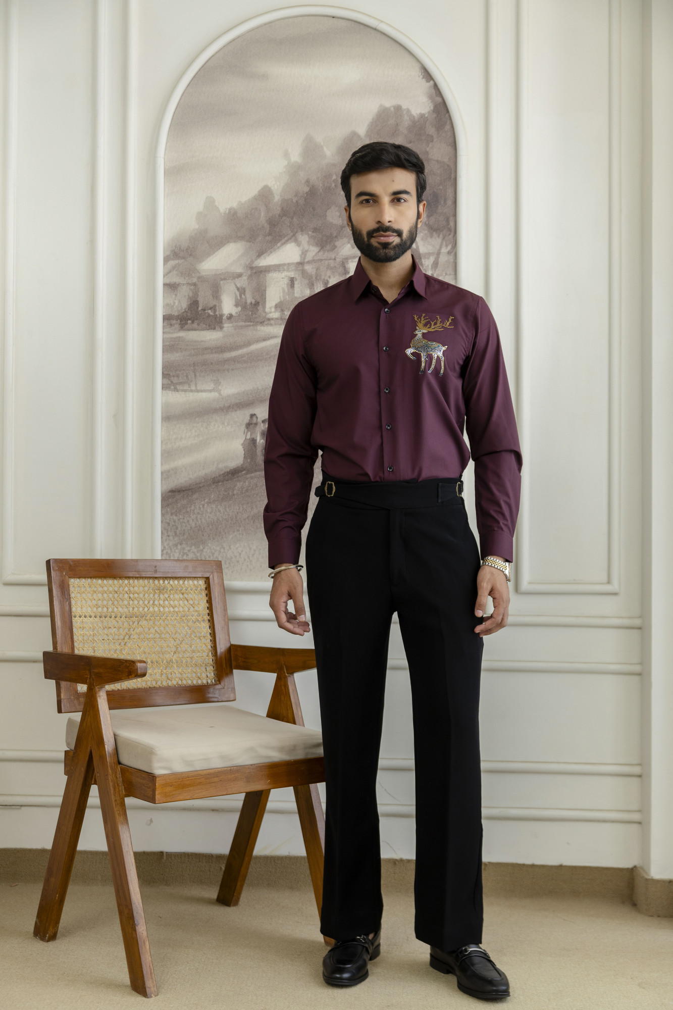 Deer Hotfix Slim Fit Shirt in Wine