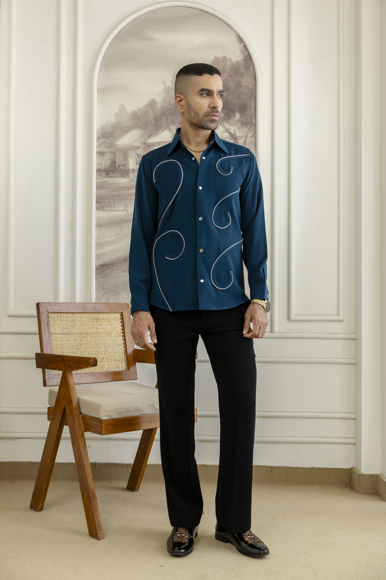 Chained Japanese Shacket In Teal