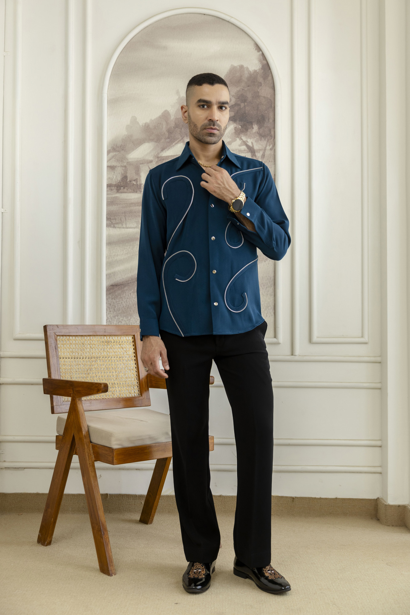 Chained Japanese Shacket In Teal