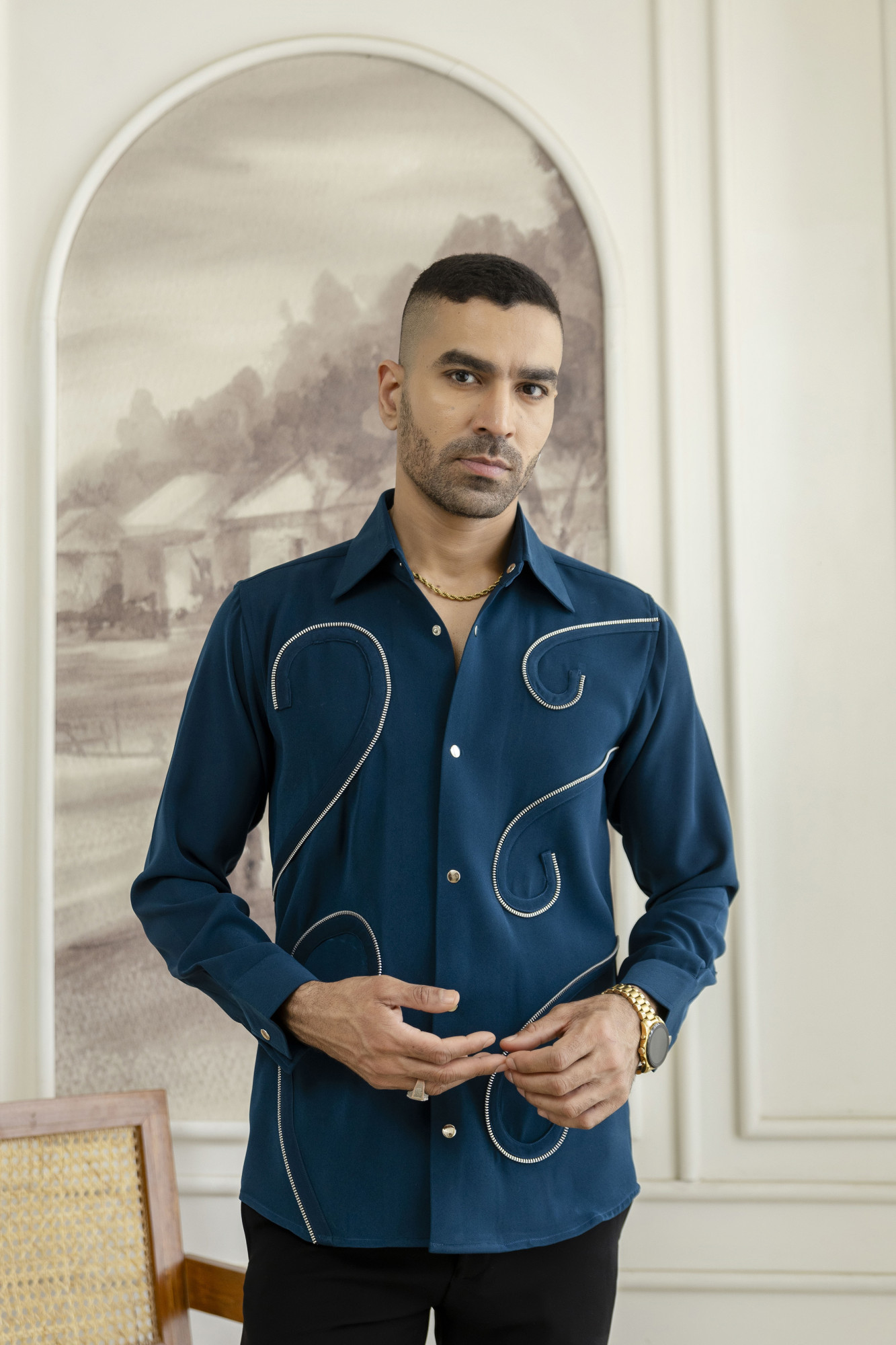 Chained Japanese Shacket In Teal