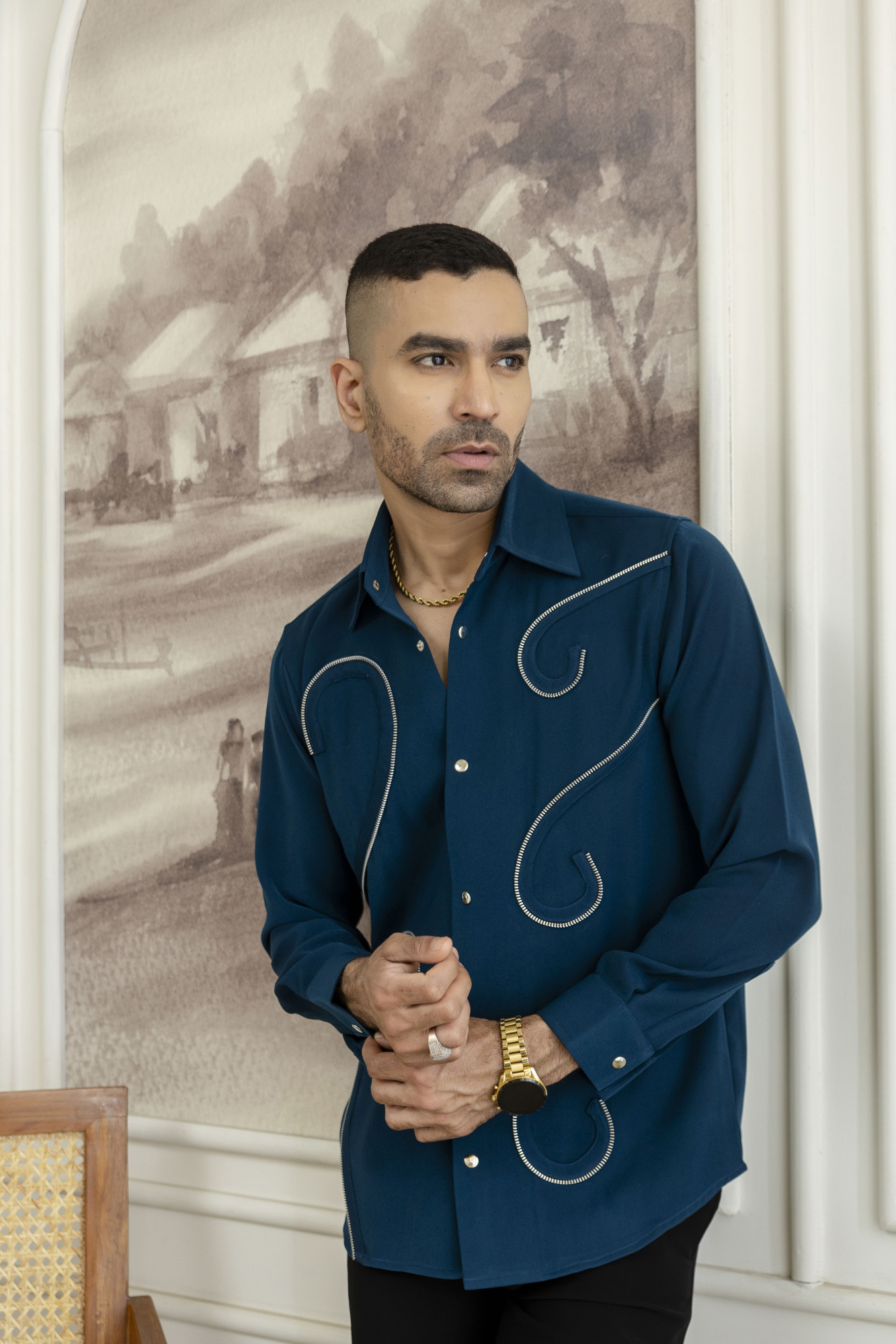 Chained Japanese Shacket In Teal