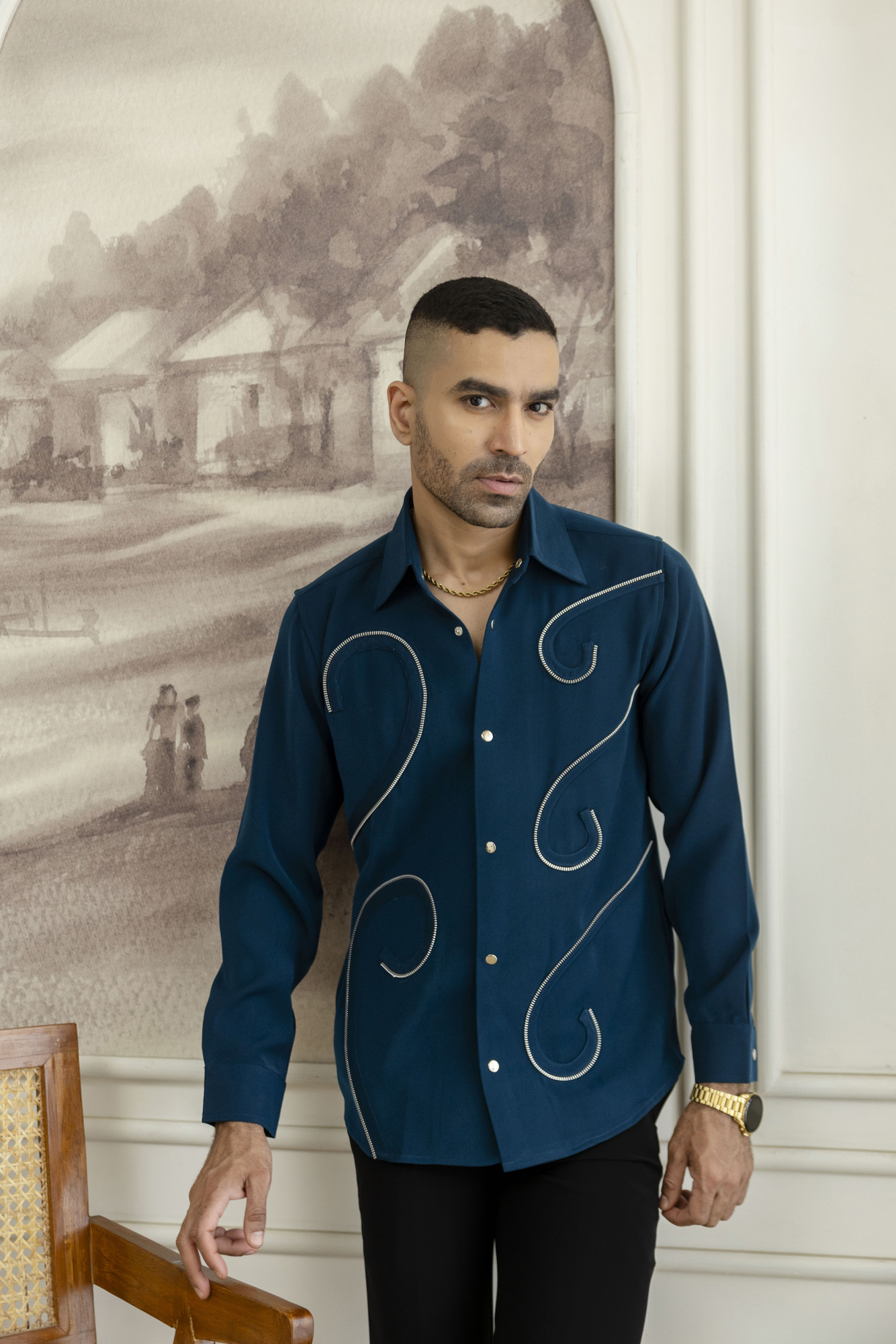 Chained Japanese Shacket In Teal