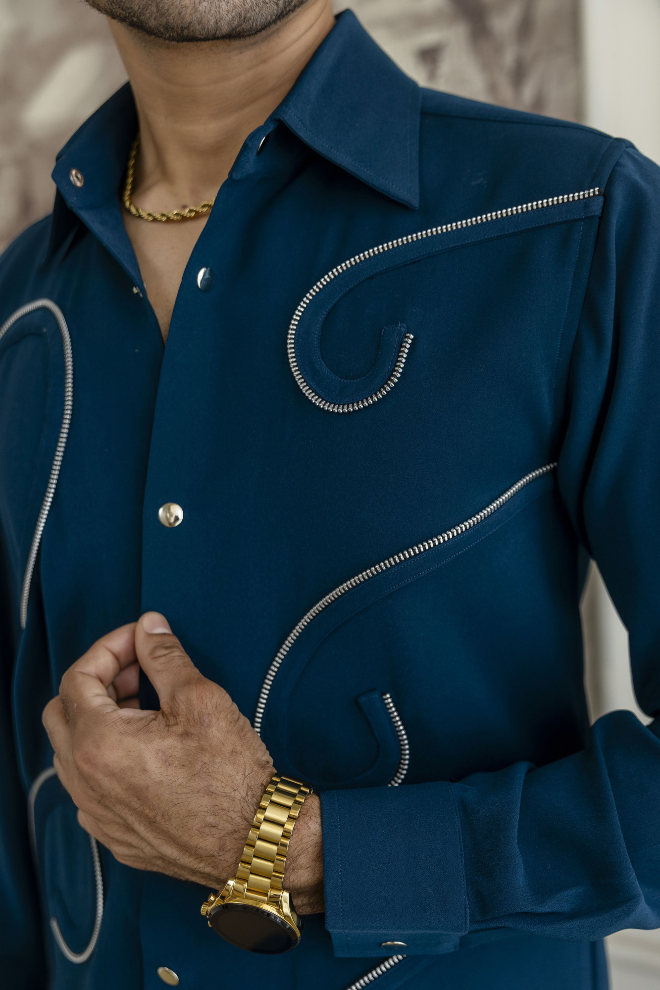 Chained Japanese Shacket In Teal