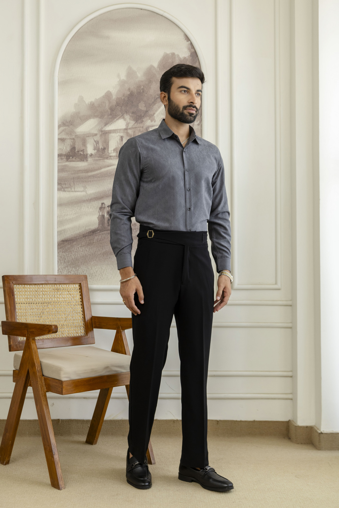 Laser Velvet Formal Shirt In Grey