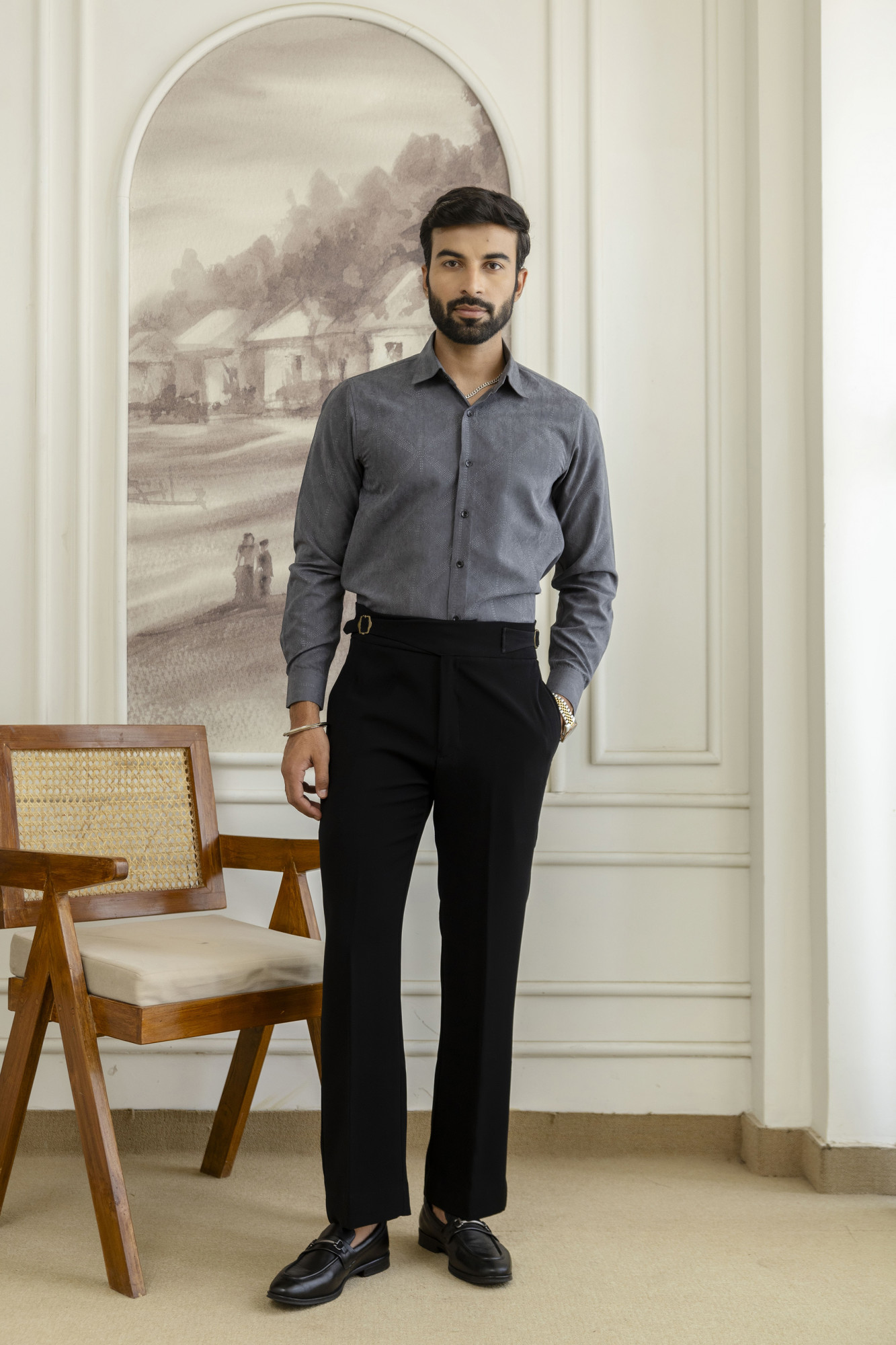 Laser Velvet Formal Shirt In Grey