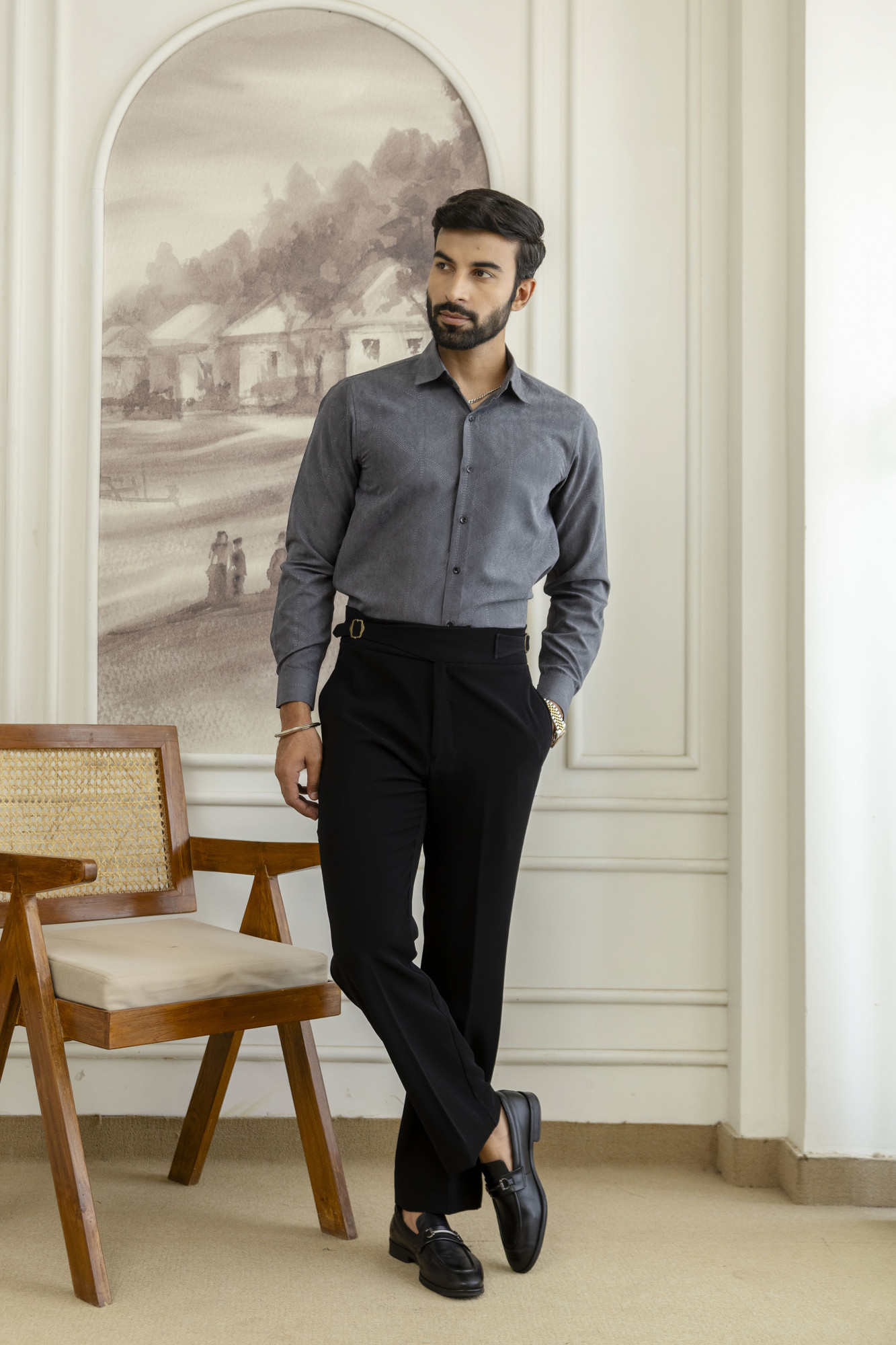 Laser Velvet Formal Shirt In Grey